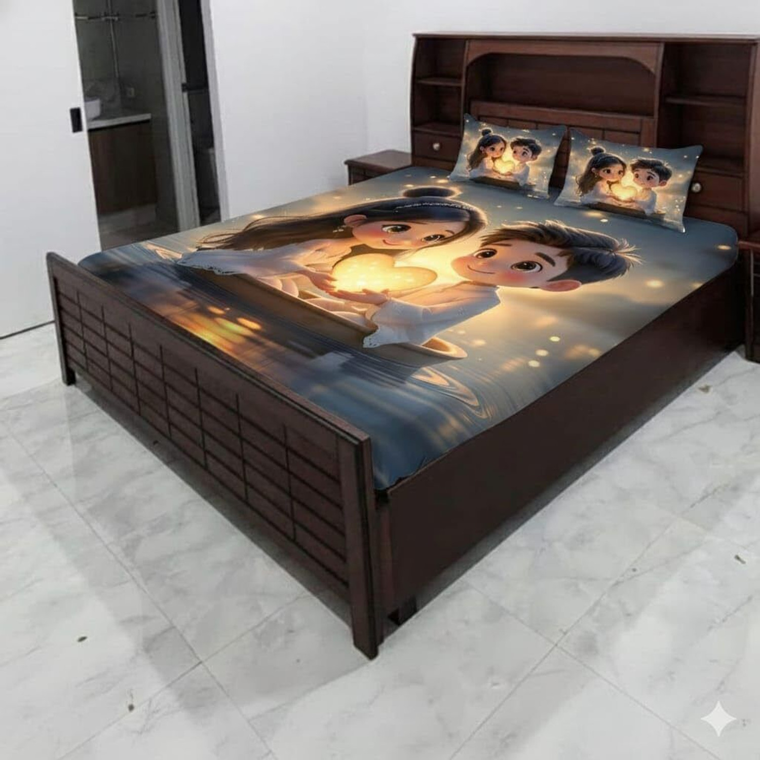 Image of AASHRAE Microfiber Double Flat 300 TC 7D Digital 1 Summer Bedsheet with 2 Pillow Covers