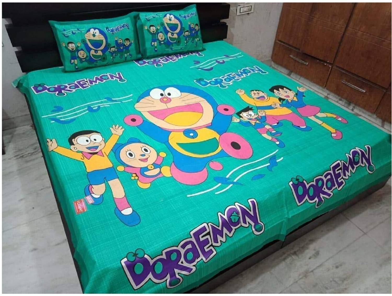 Ananta Cotton Double Flat 120 TC Cartoon 1 Bedsheet with 2 Pillow Covers