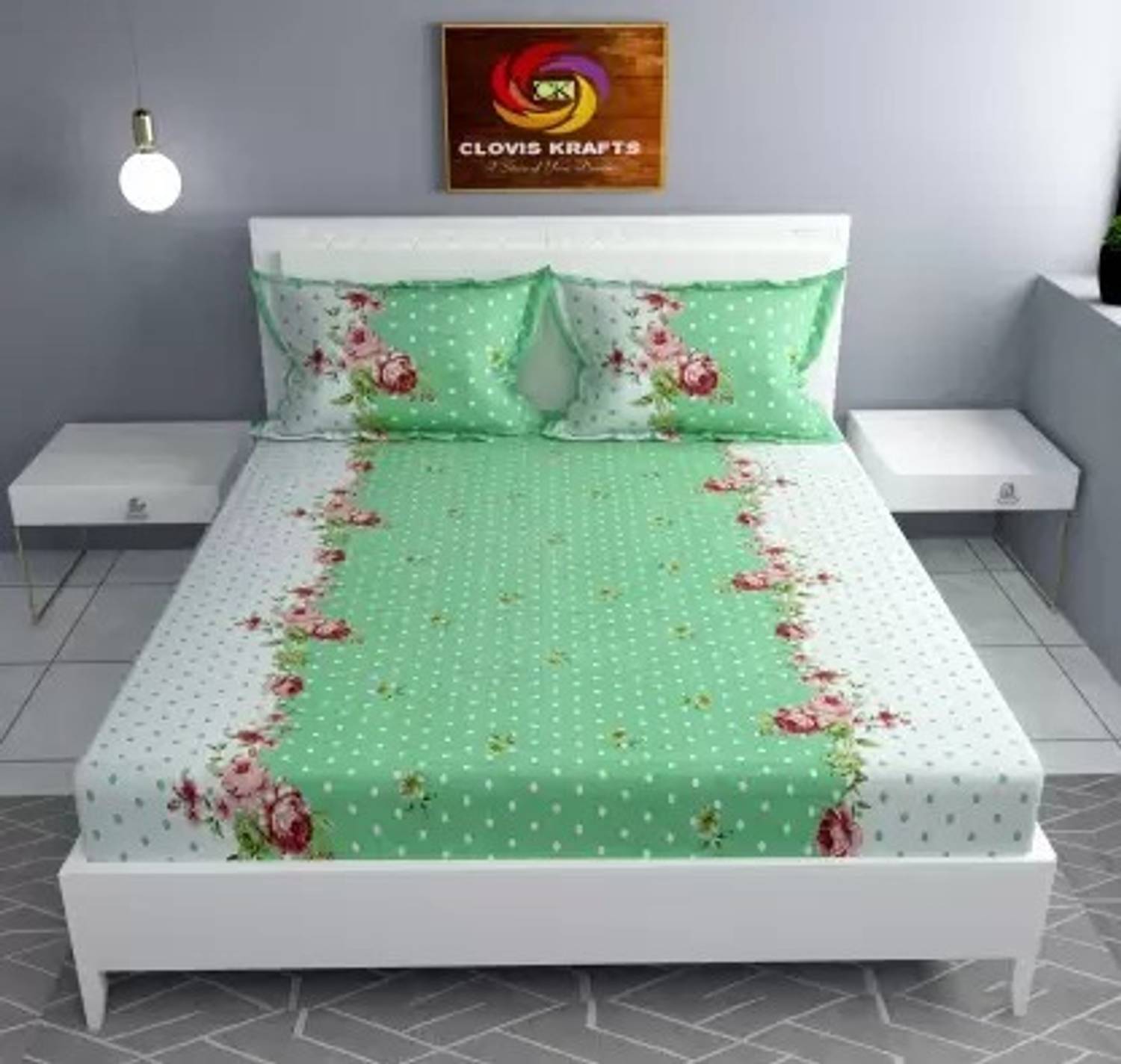 ALAFICER Cotton Double Fitted (Elastic) 240 TC Self Design 1 Bedsheet with 2 Pillow Covers