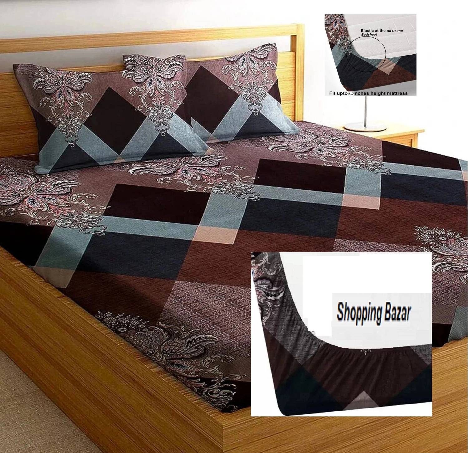 ADH Microfiber Double Fitted (Elastic) 200 TC Floral 1 Bedsheet with 2 Pillow Covers