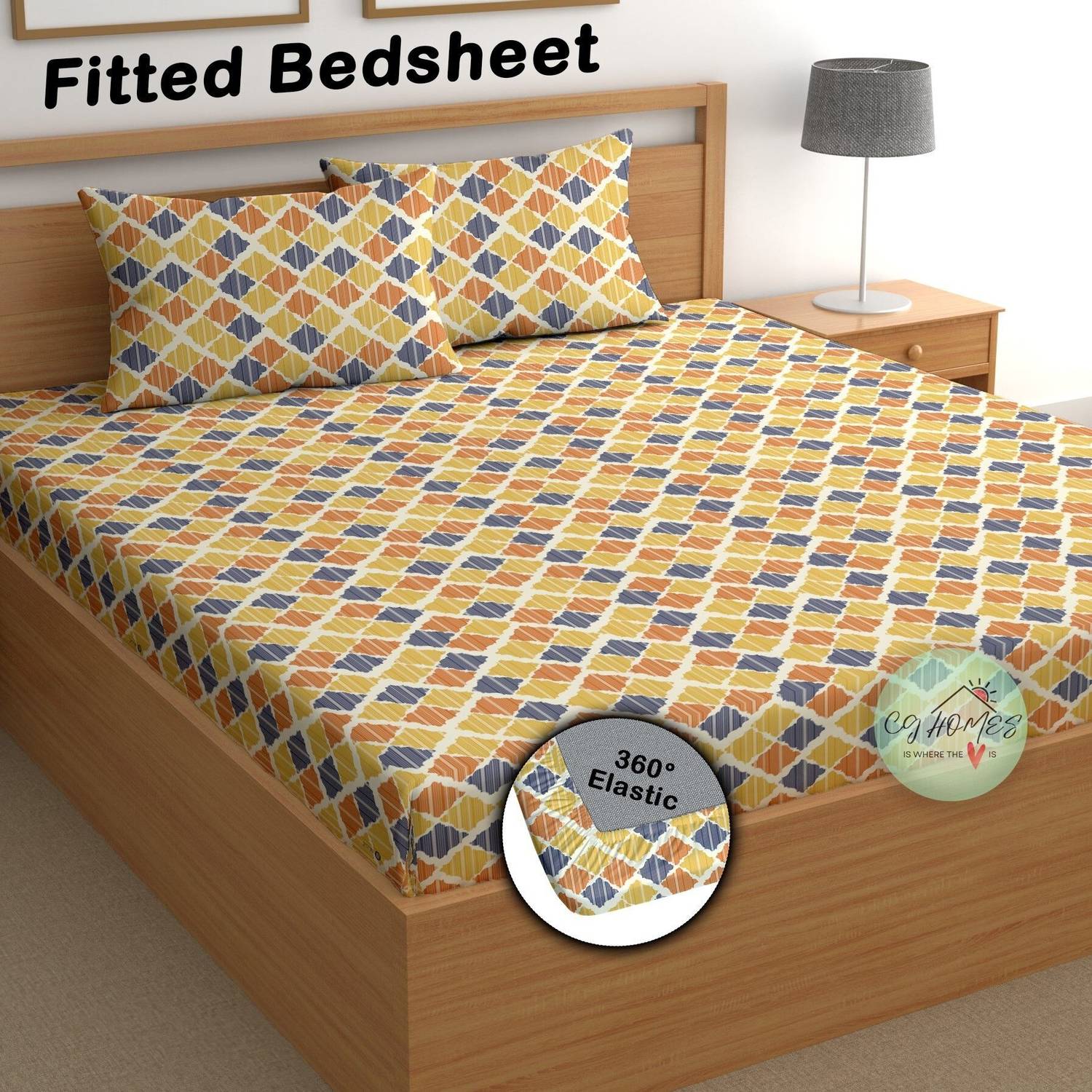 CG Homes Cotton Double Fitted (Elastic) 180 TC Printed 1 Bedsheet