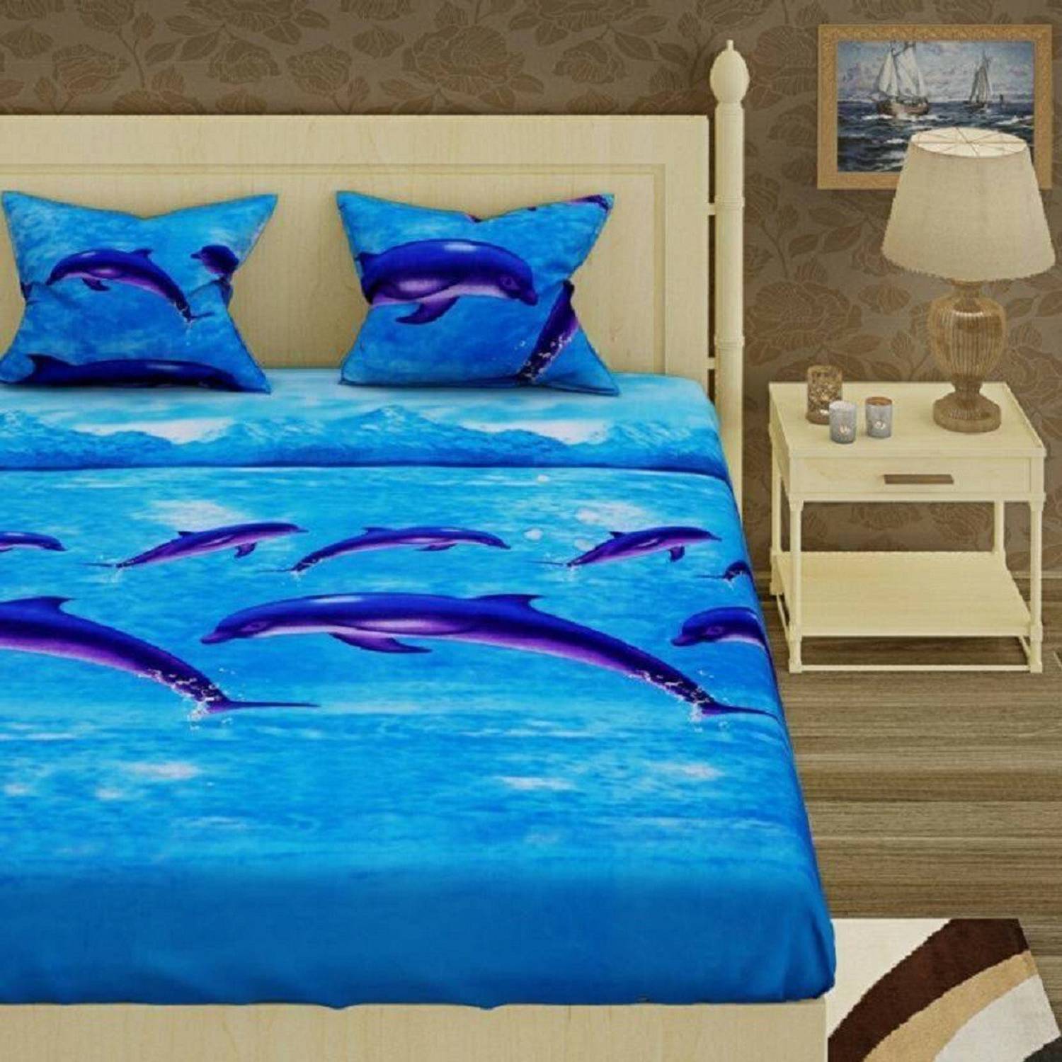 Shree Ganesh Handloom Cotton Queen Flat 140 TC Printed 1 Bedsheet with 2 Pillow Covers