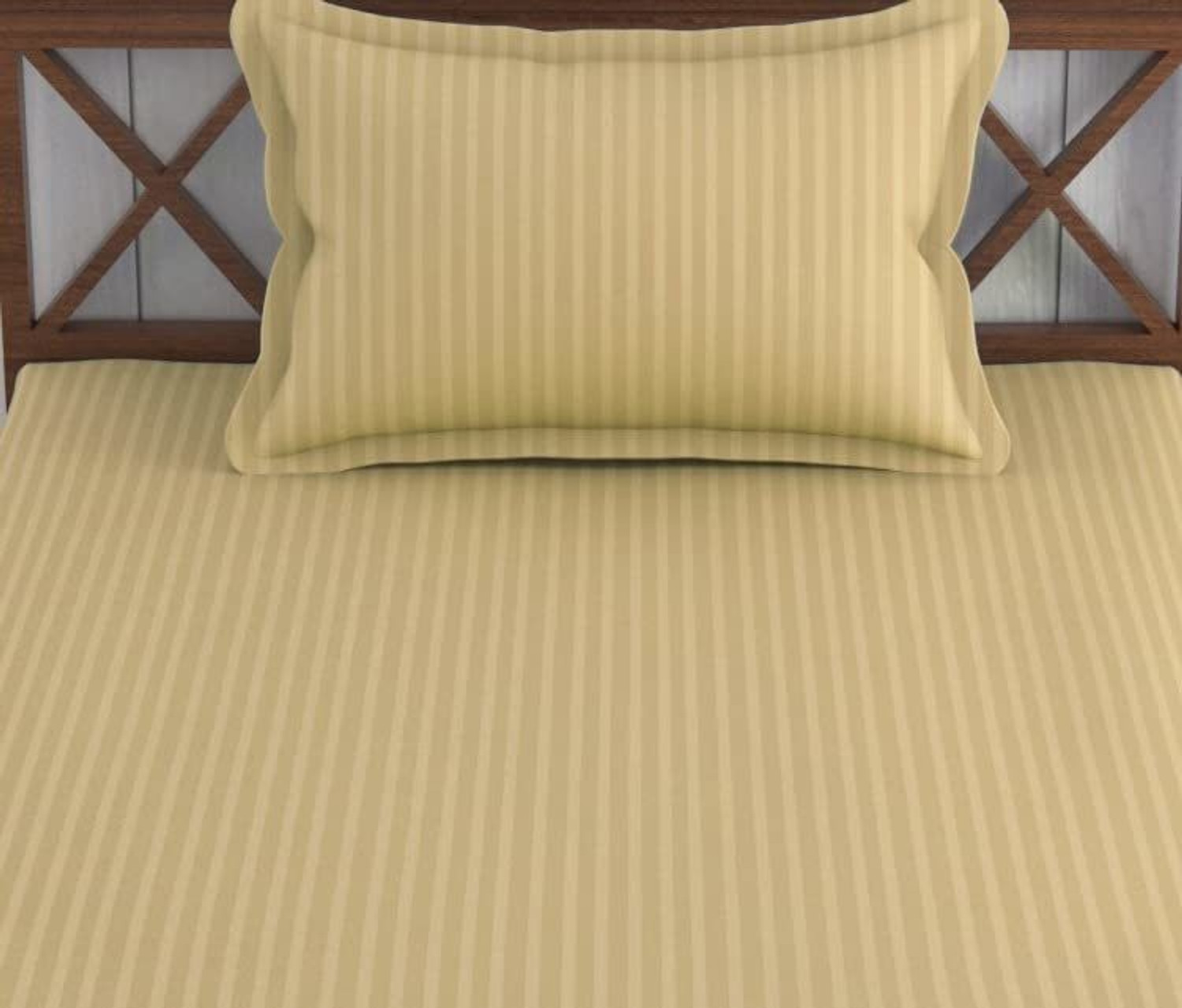 Image of Trance Home Linen Cotton Single Fitted (Elastic) 200 TC Striped 1 Bedsheet with 2 Pillow Covers