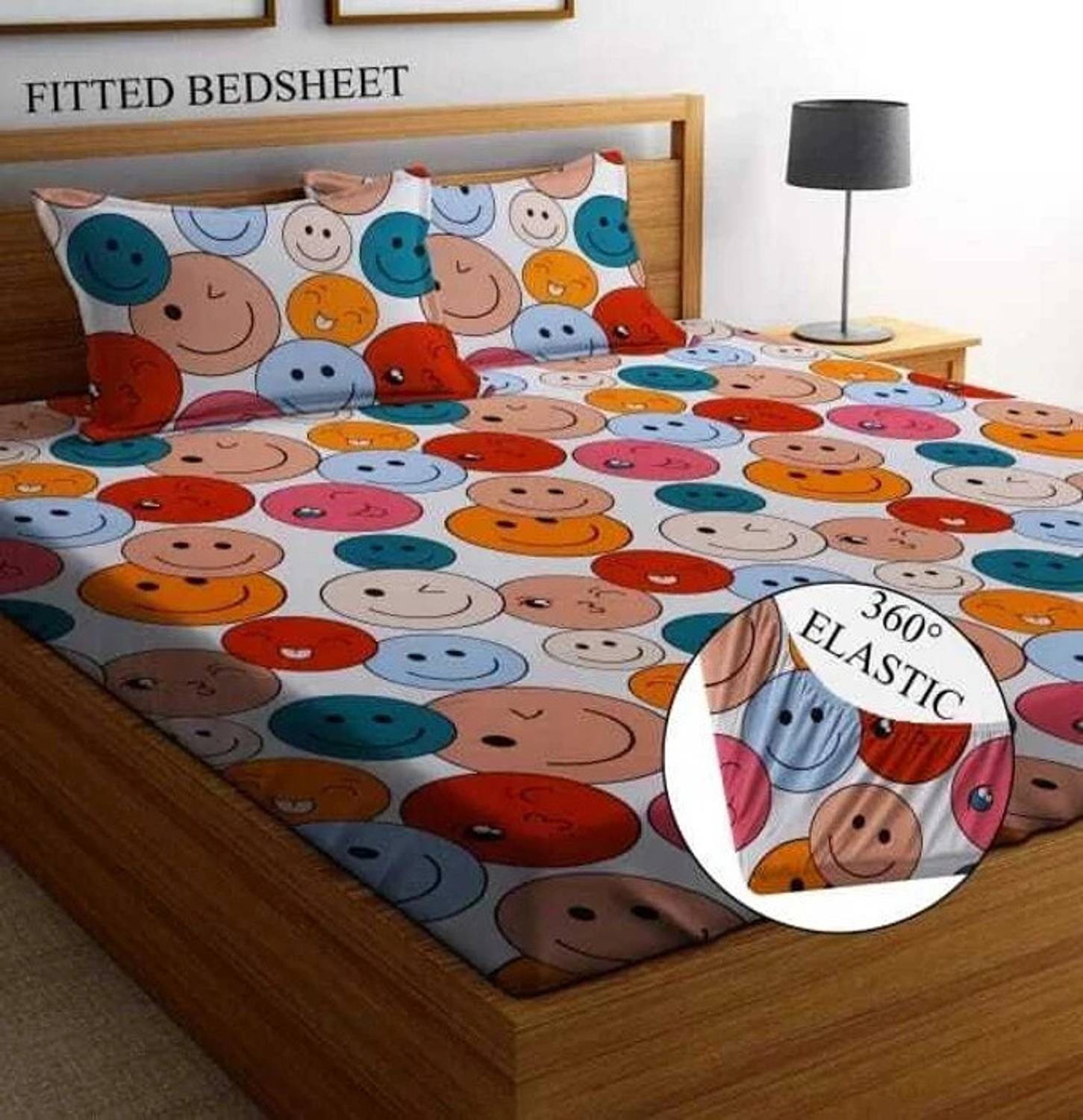 A11 M@LL Polycotton Double Fitted (Elastic) 220 TC Printed 1 Bedsheet with 2 Pillow Covers