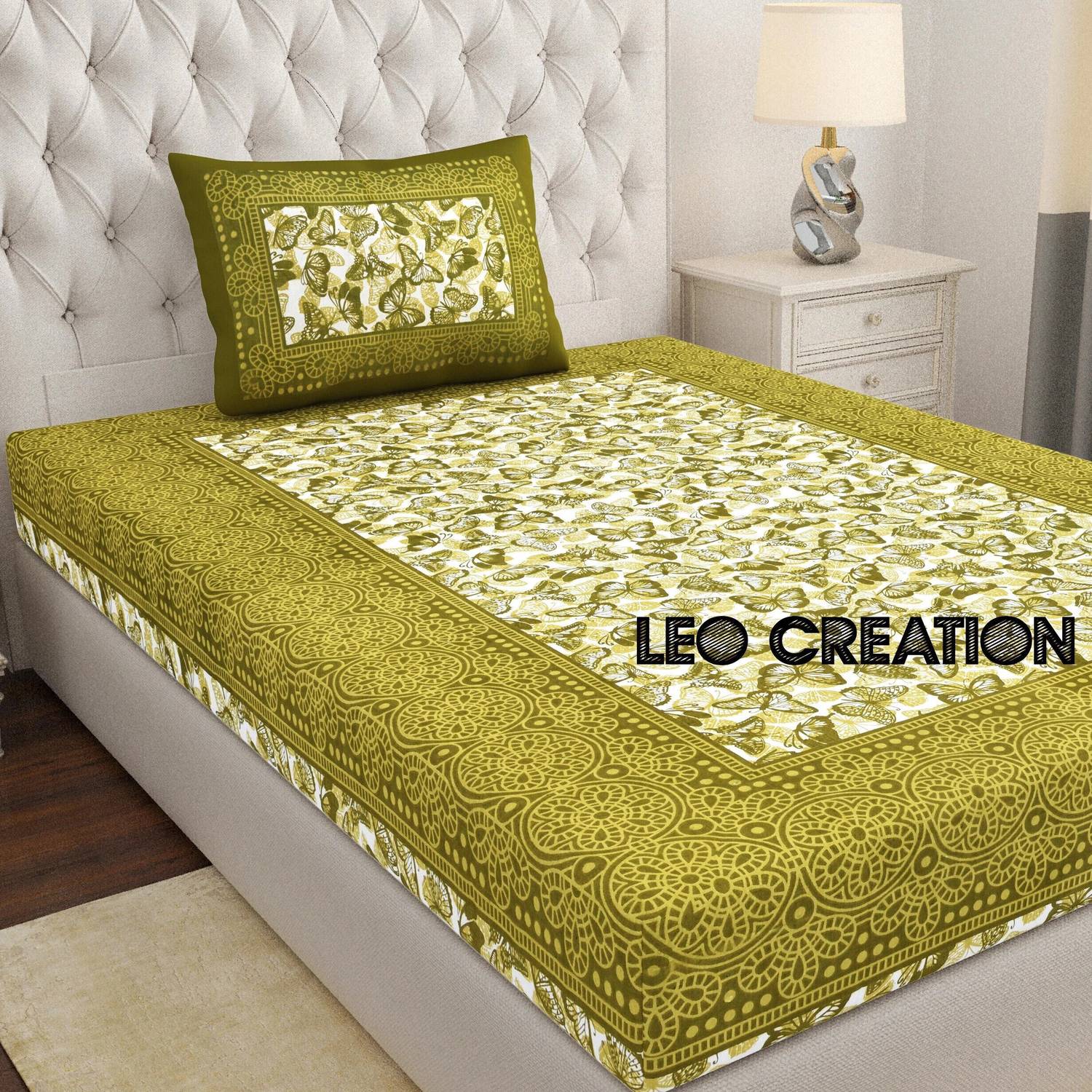 Leo Creation Cotton Single Flat 144 TC Jaipuri Prints 1 Bedsheet