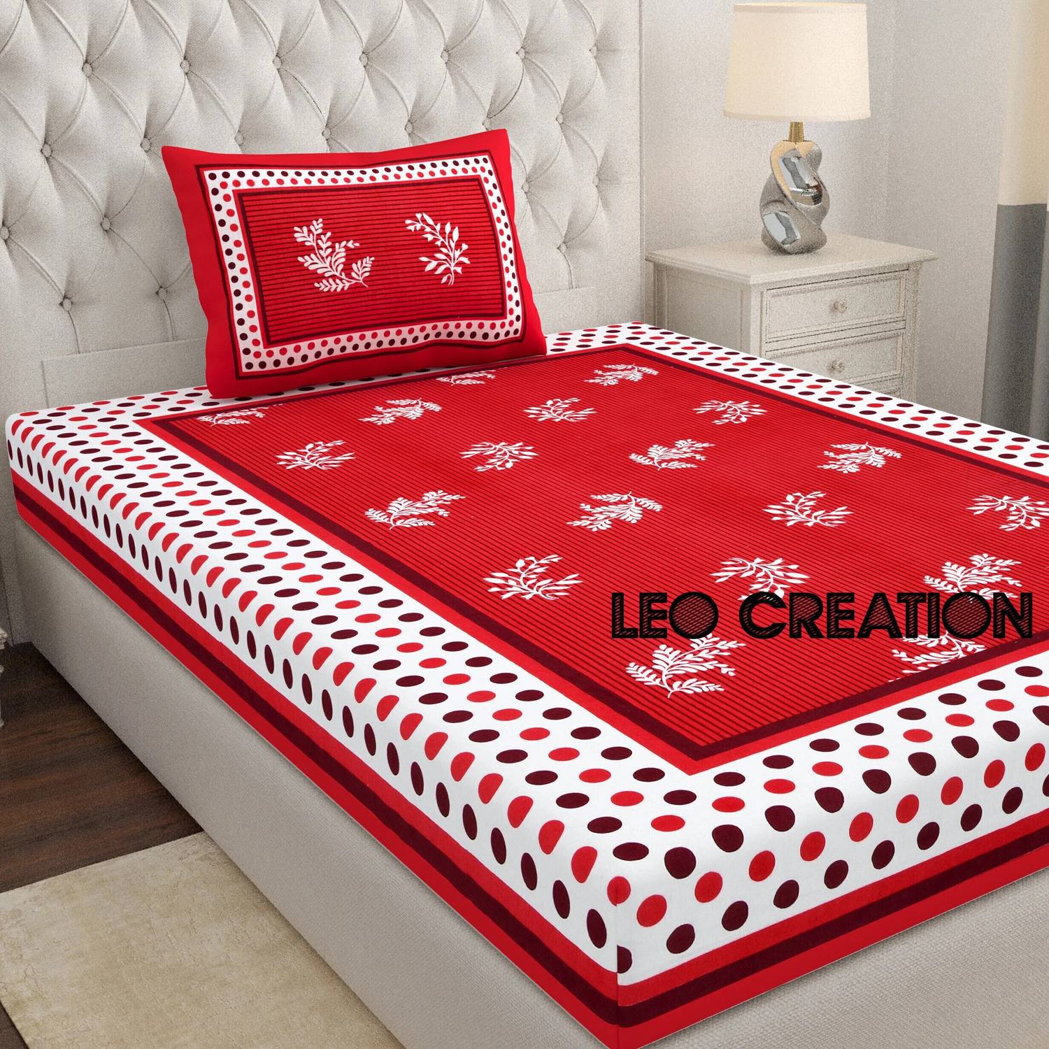 Leo Creation Cotton Single Flat 144 TC Jaipuri Prints 1 Bedsheet