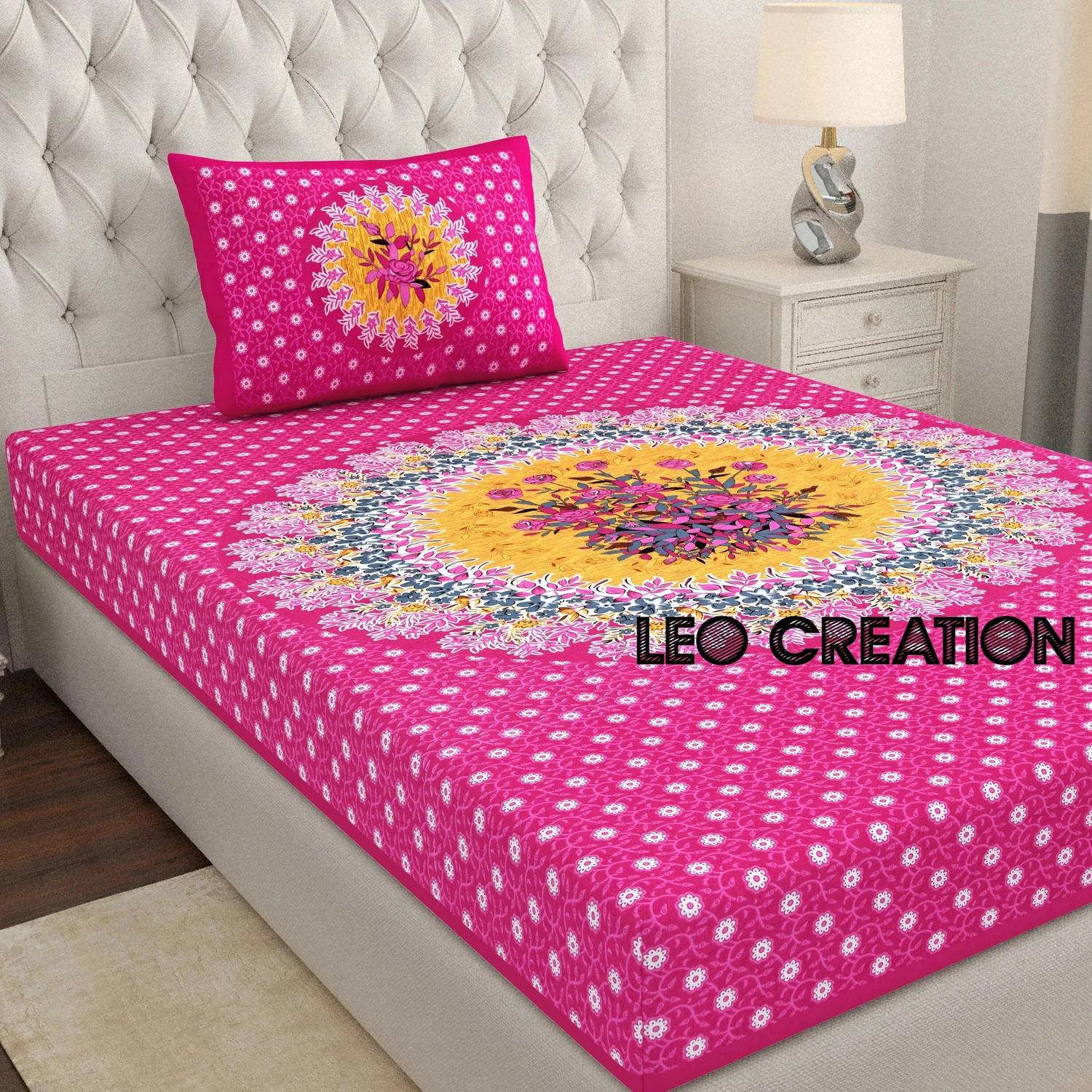 Leo Creation Cotton Single Flat 144 TC Jaipuri Prints 1 Bedsheet