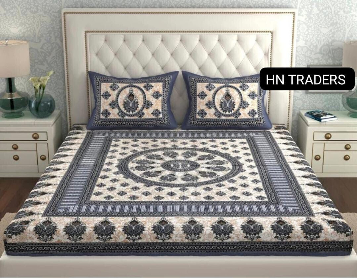 Image of hntraders Cotton Double Flat 144 TC Printed 1 Bedsheet with 2 Pillow Covers