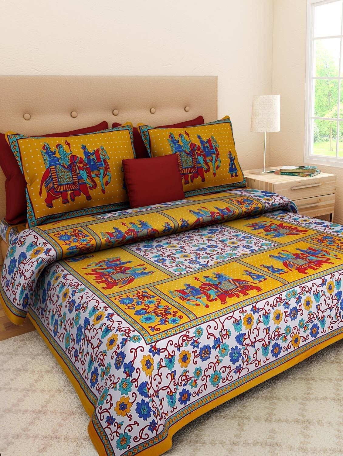 Image of Sanwariya Textile Cotton Double Flat 210 TC Printed 1 Bedsheet with 2 Pillow Covers