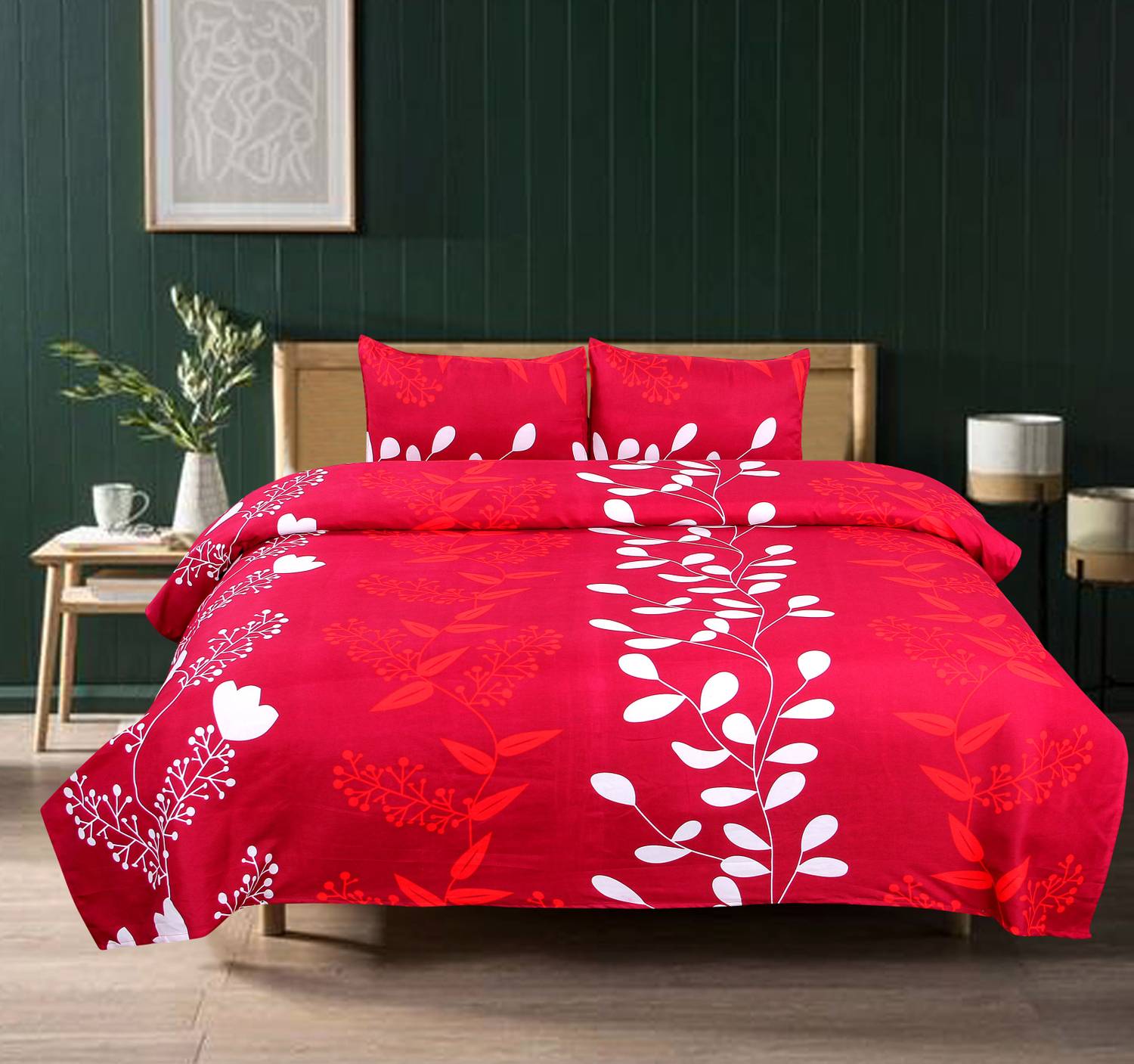 AAKARSH INTERNATIONAL Polycotton Double Flat 180 TC 3D Printed 1 Bedsheet with 2 Pillow Covers