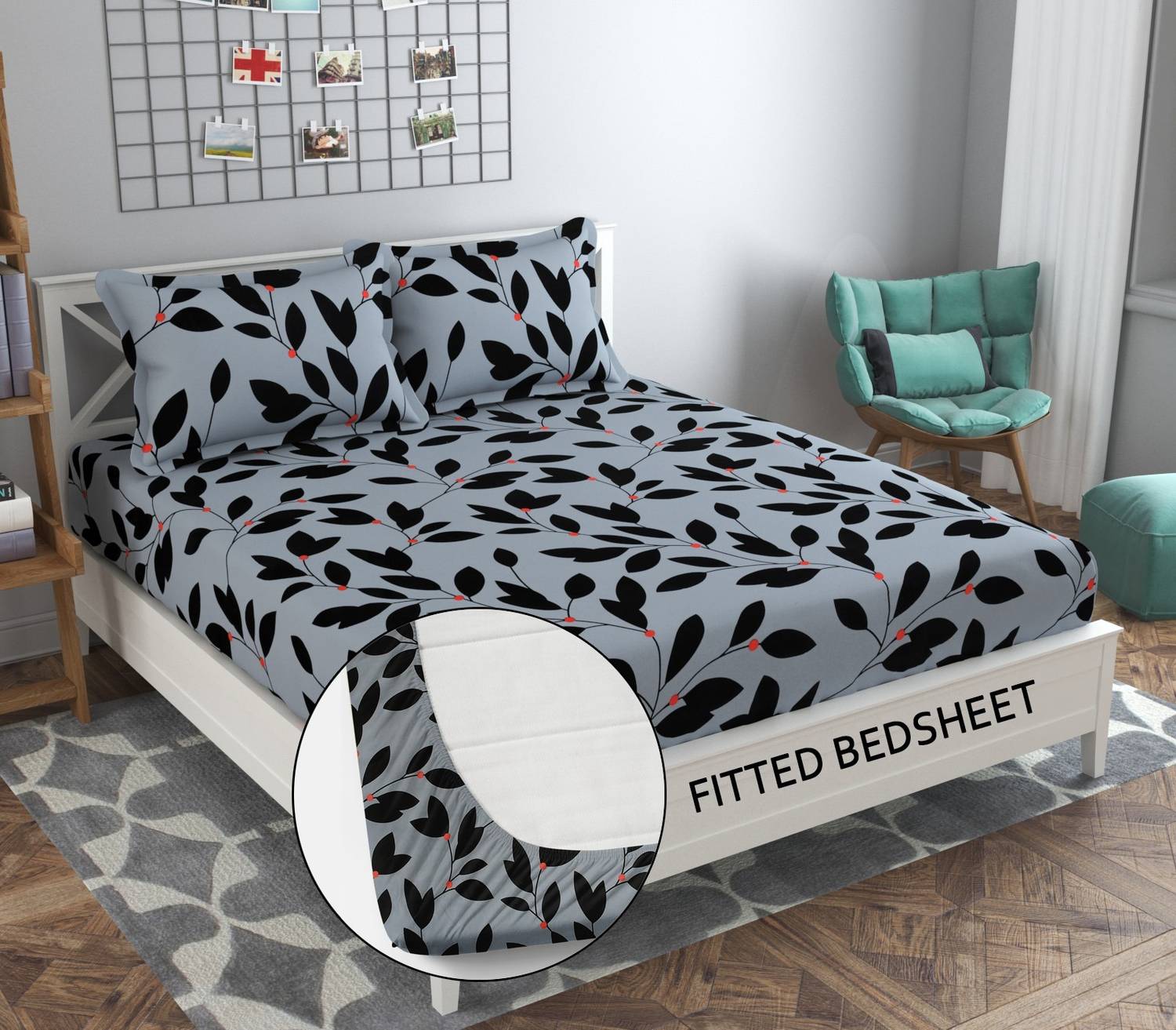 A11 M@LL Microfiber Double Fitted (Elastic) 250 TC Floral 1 Bedsheet with 2 Pillow Covers