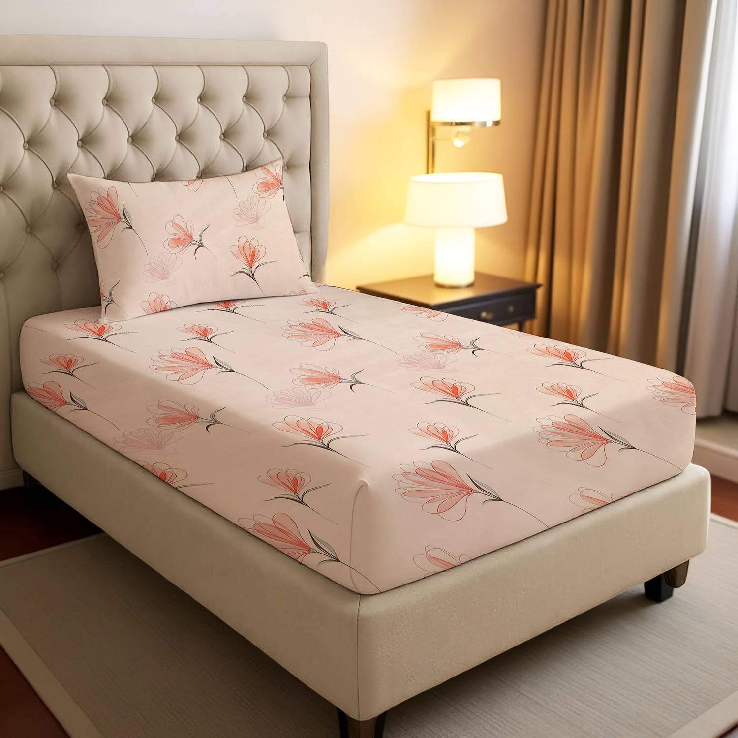 ARDM Cotton Single Flat 210 TC Floral 1 Bedsheet with 2 Pillow Covers