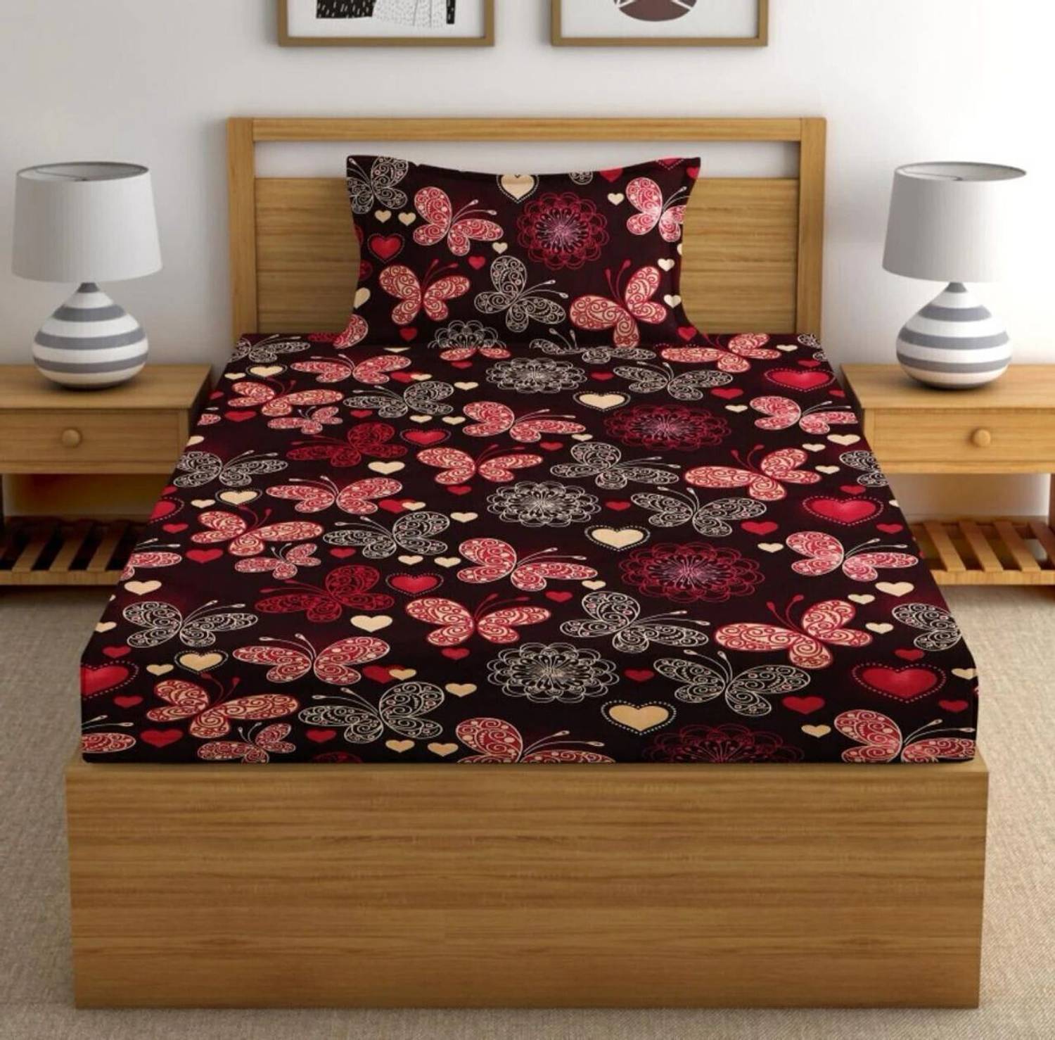 BLUEDOT Cotton Single Fitted (Elastic) 240 TC Printed 1 Bedsheet