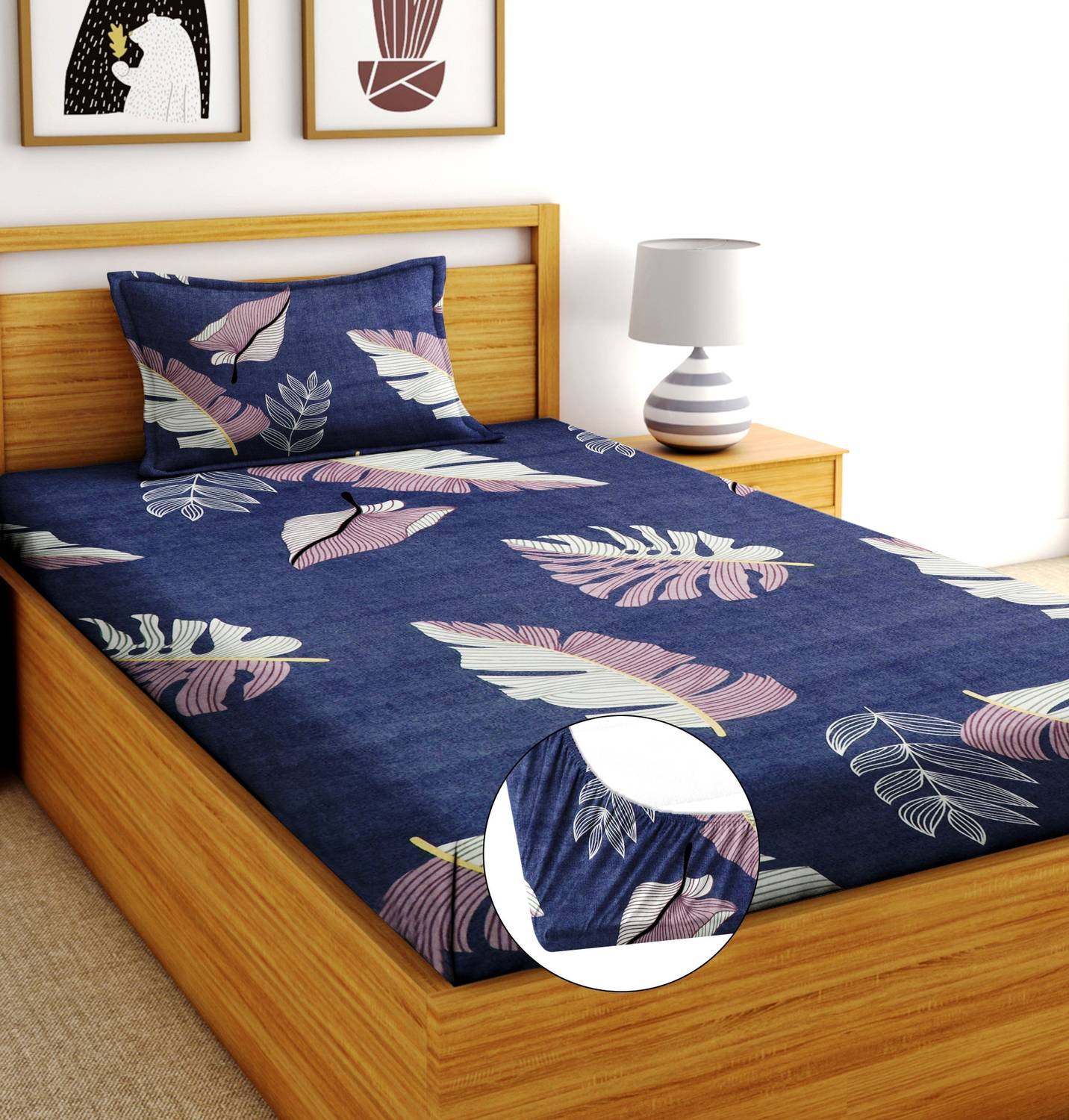 BLUEDOT Cotton Single Fitted (Elastic) 240 TC Printed 1 Bedsheet