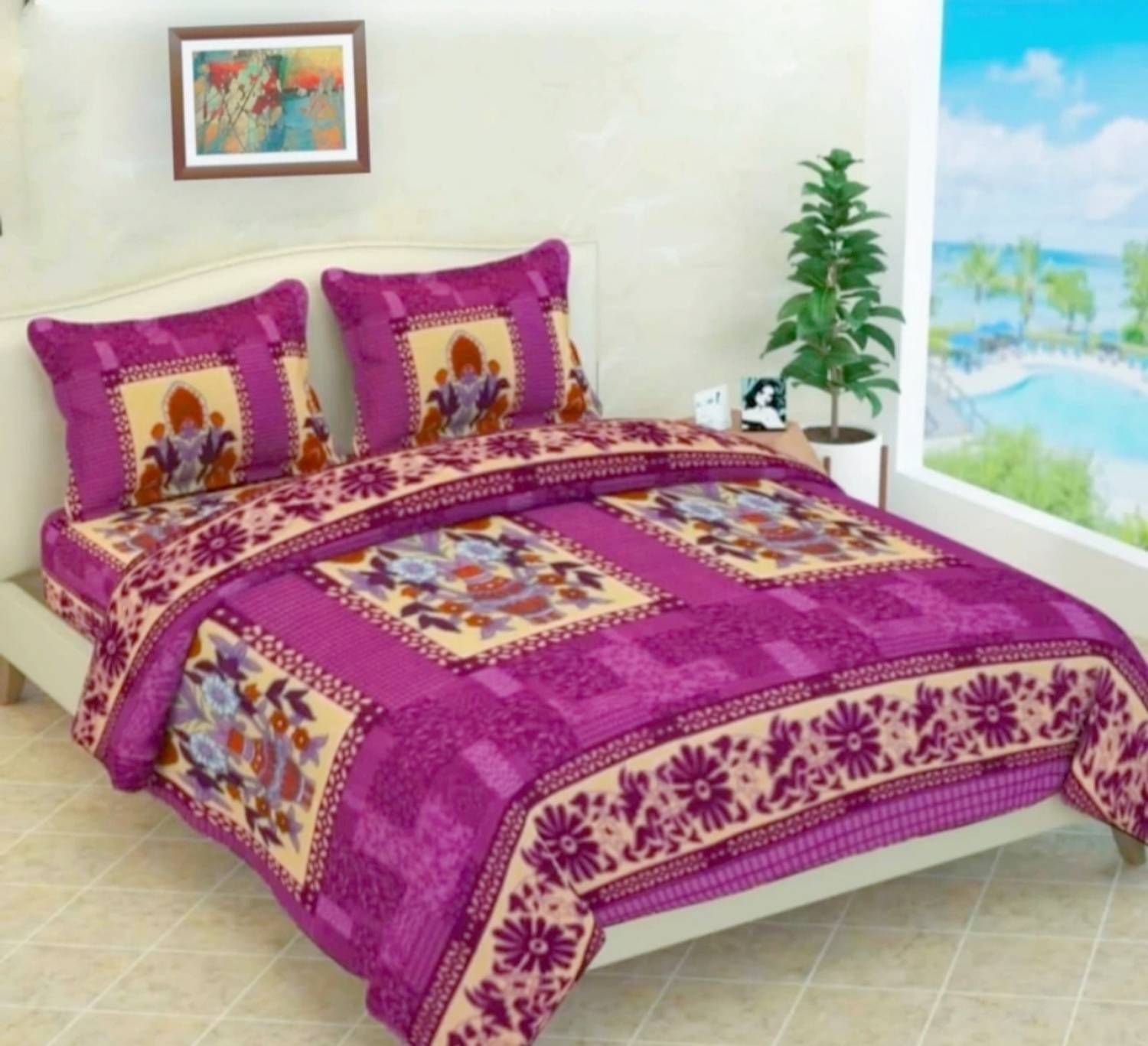 Baso Woolen Double Flat 220 TC Floral 1 Bedsheet with 2 Pillow Covers