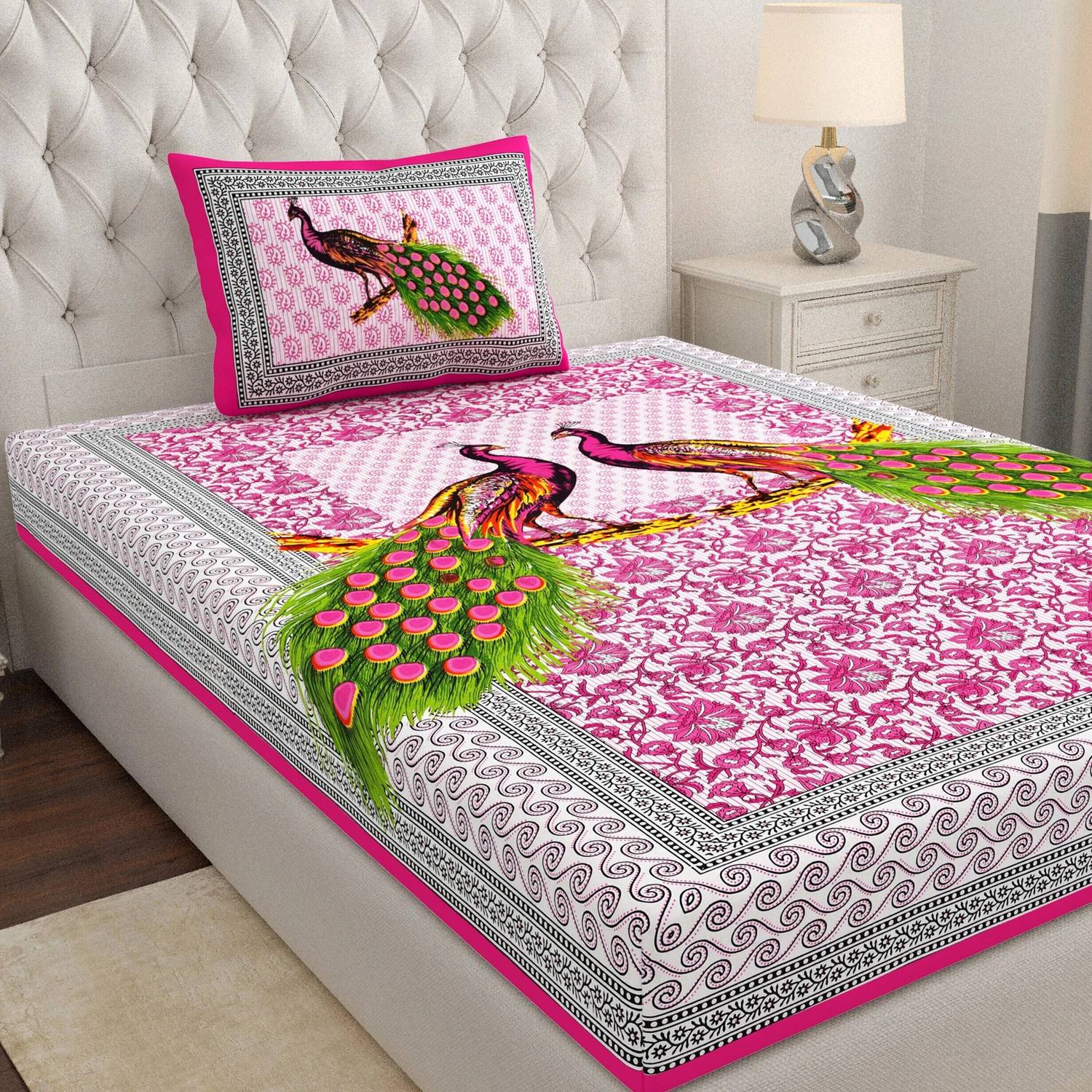 Leo Creation Cotton Single Flat 144 TC Jaipuri Prints 1 Bedsheet