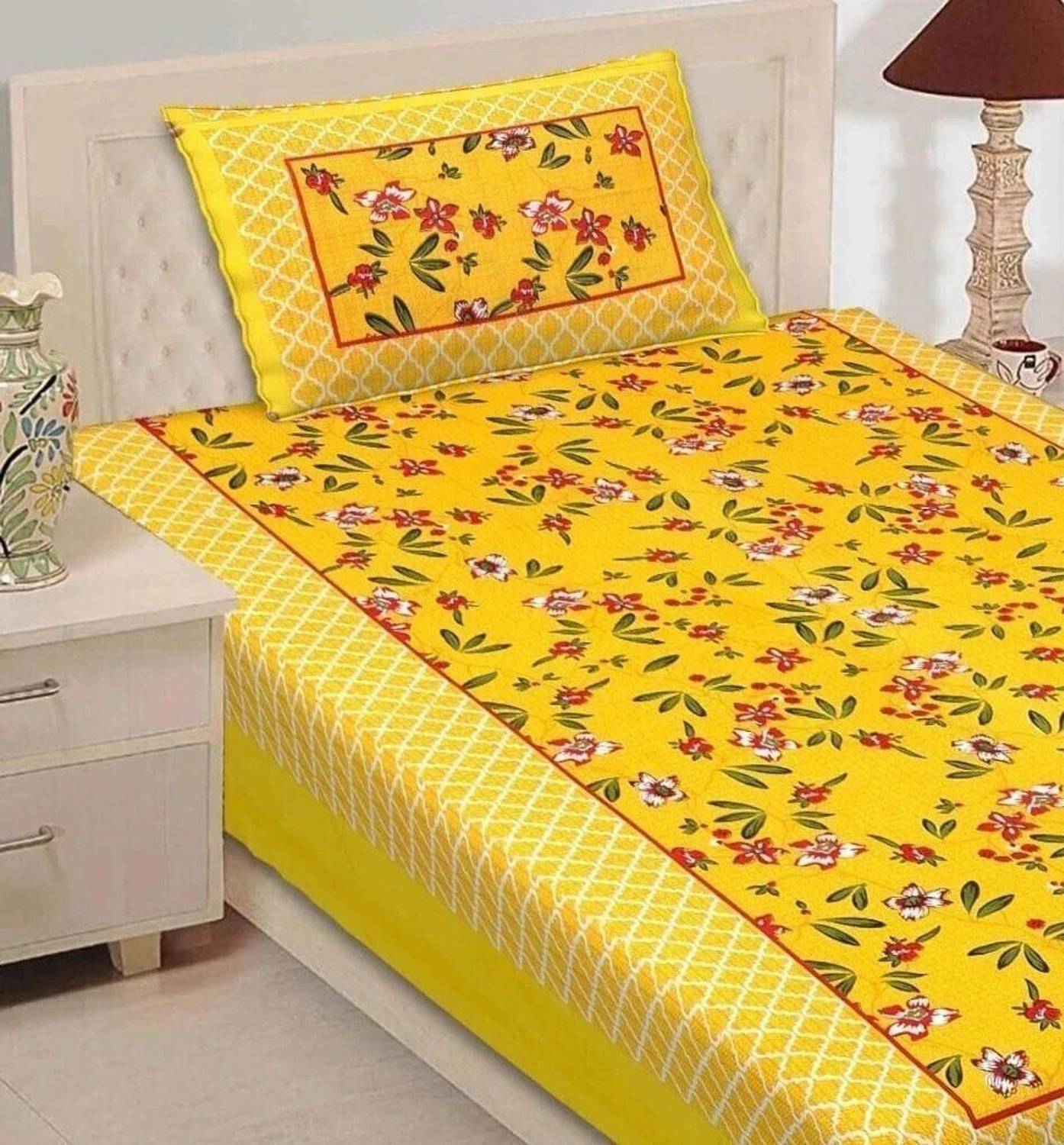 Leo Creation Cotton Single Flat 144 TC Jaipuri Prints 1 Bedsheet