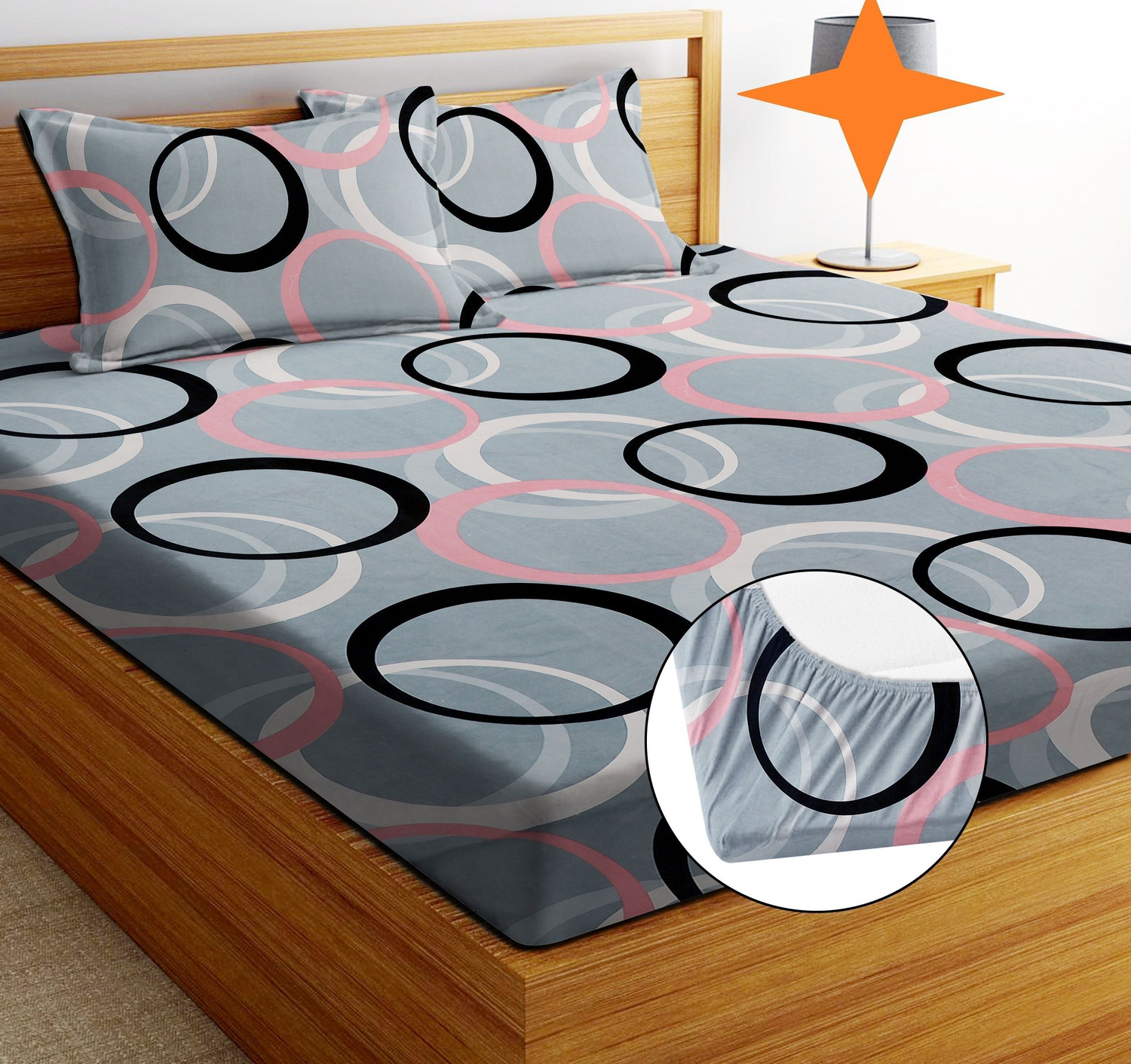 Image of parasfab Cotton Double Fitted (Elastic) 244 TC Printed 1 Bedsheet with 2 Pillow Covers