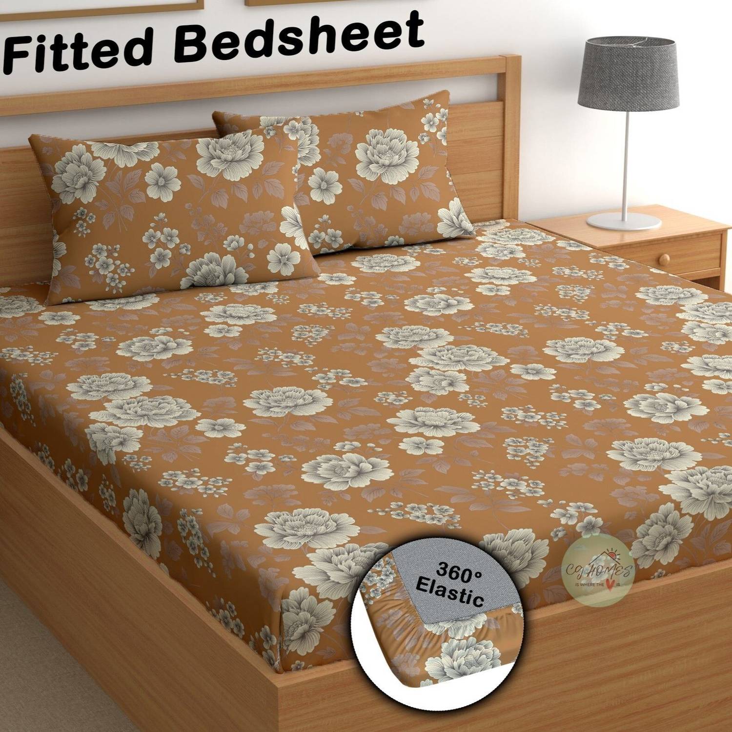 CG Homes Cotton Double Fitted (Elastic) 180 TC Printed 1 Bedsheet