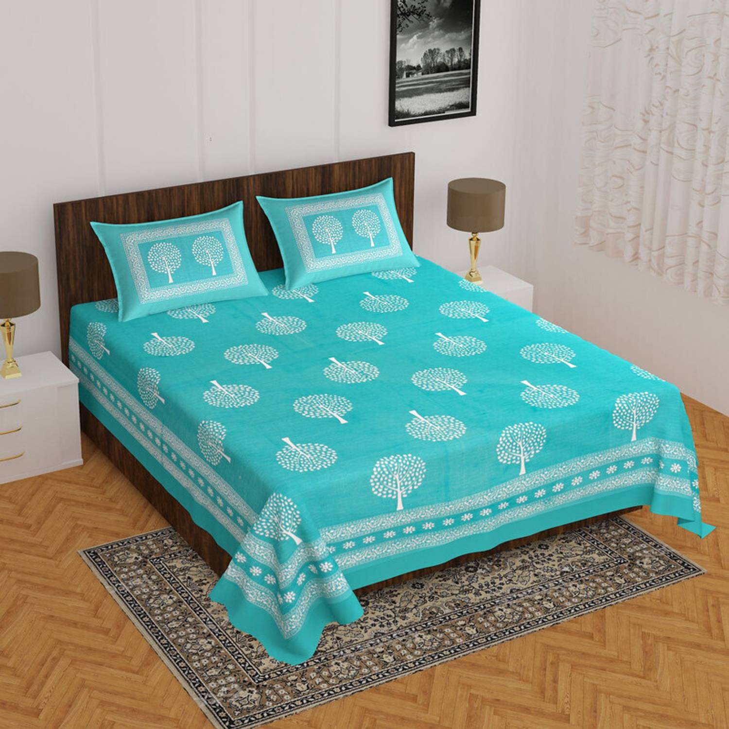 Ashiyana Fab Cotton Double Flat 144 TC Jaipuri Prints 1 Bedsheet