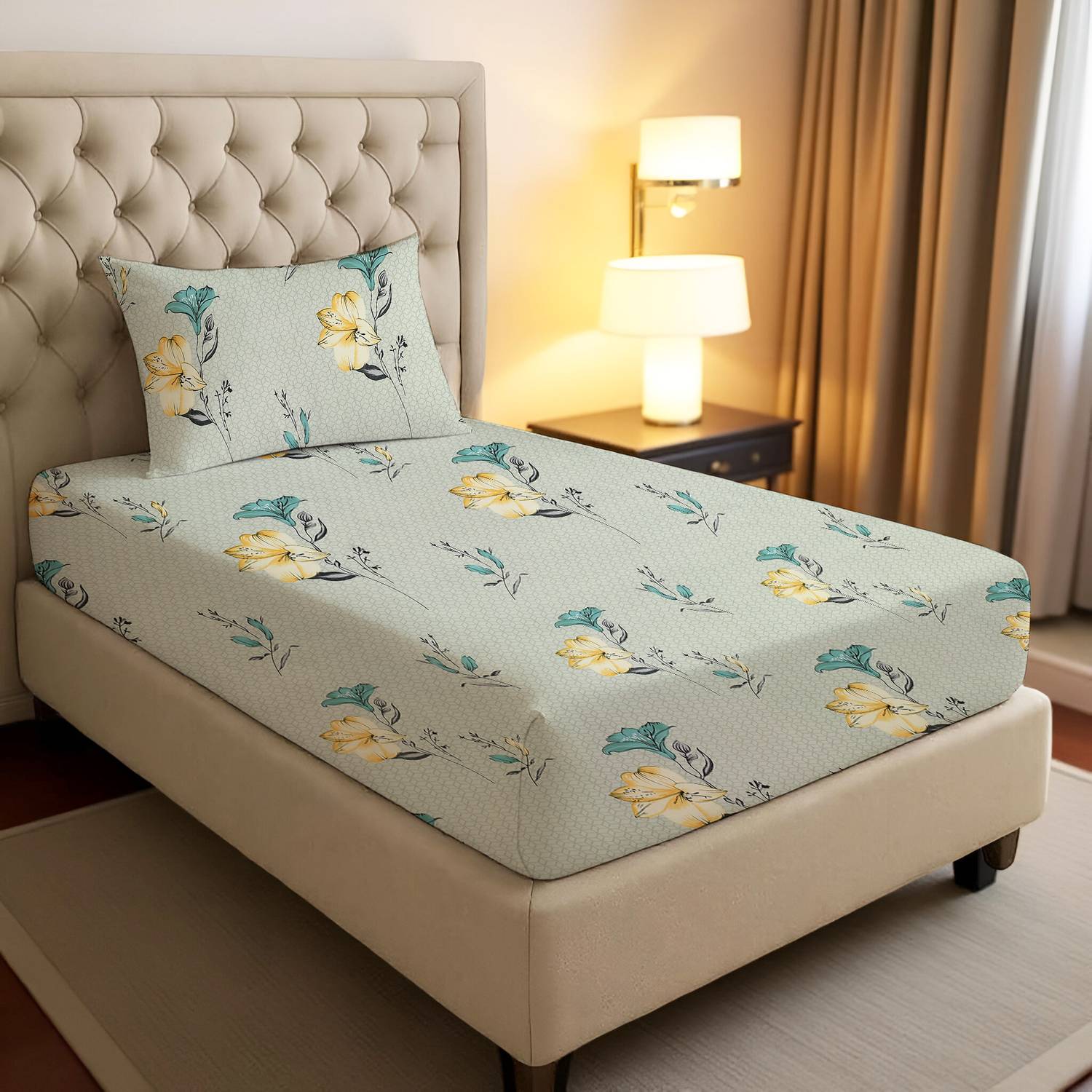 ARDM Cotton Single Flat 210 TC Floral 1 Bedsheet with 2 Pillow Covers