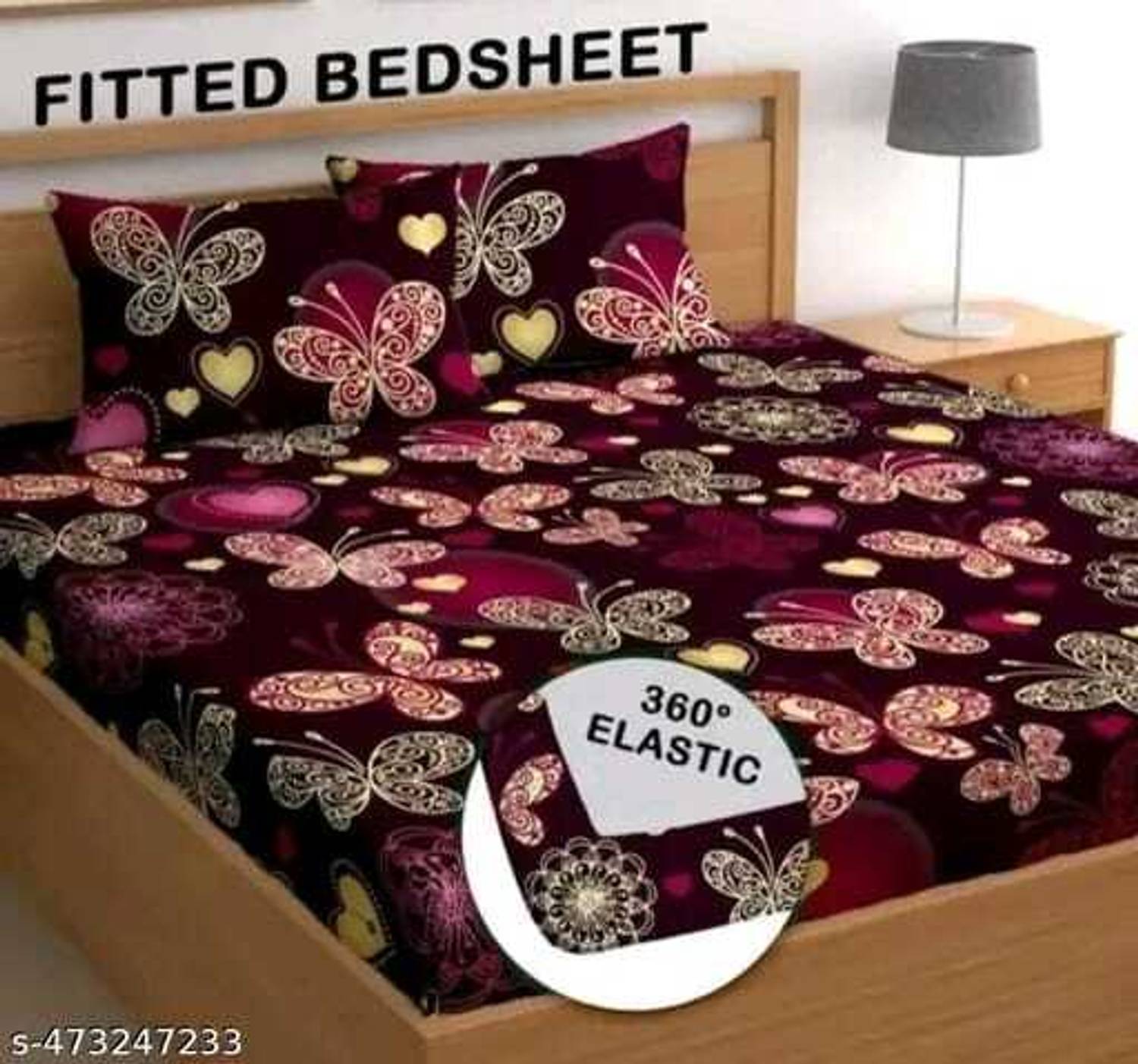 Bedsheat hub Cotton Double Fitted (Elastic) 320 TC Floral 1 Summer Bedsheet with 2 Pillow Covers