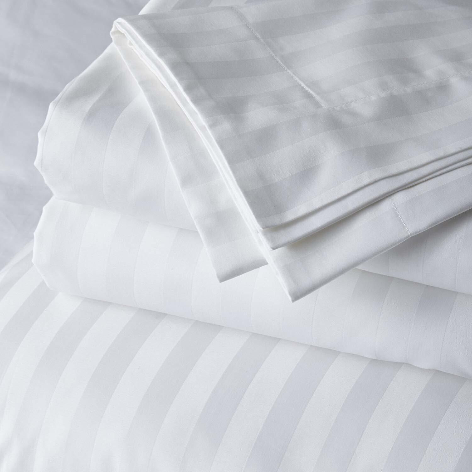 Image of HERMOSA Cotton Single Flat 250 TC Striped 1 Bedsheet with 2 Pillow Covers