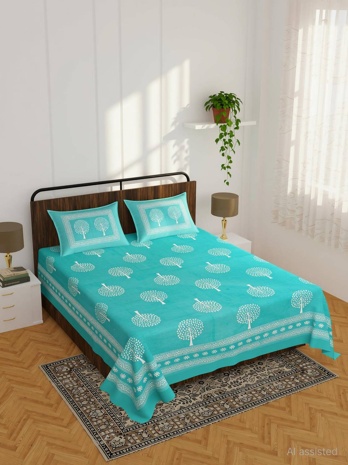 100% cotton bedsheet Cotton Double Flat 300 TC Printed 1 Bedsheet with 2 Pillow Covers