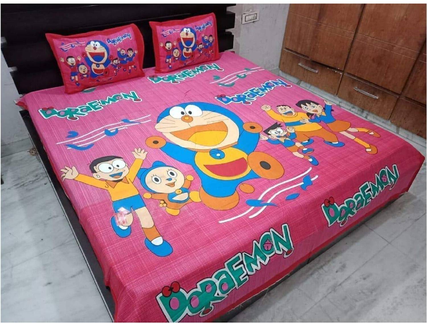 Ananta Cotton Double Flat 120 TC Cartoon 1 Bedsheet with 2 Pillow Covers