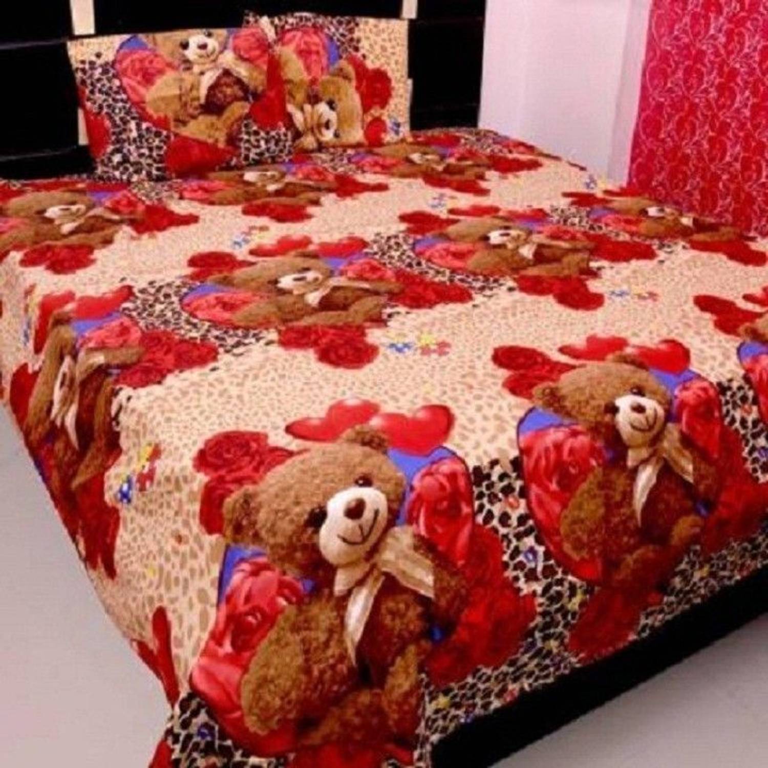 Avni polly cotton Polycotton, Microfiber, Cotton Blend Double Flat 140 TC 3D Printed 1 Bedsheet with 2 Pillow Covers