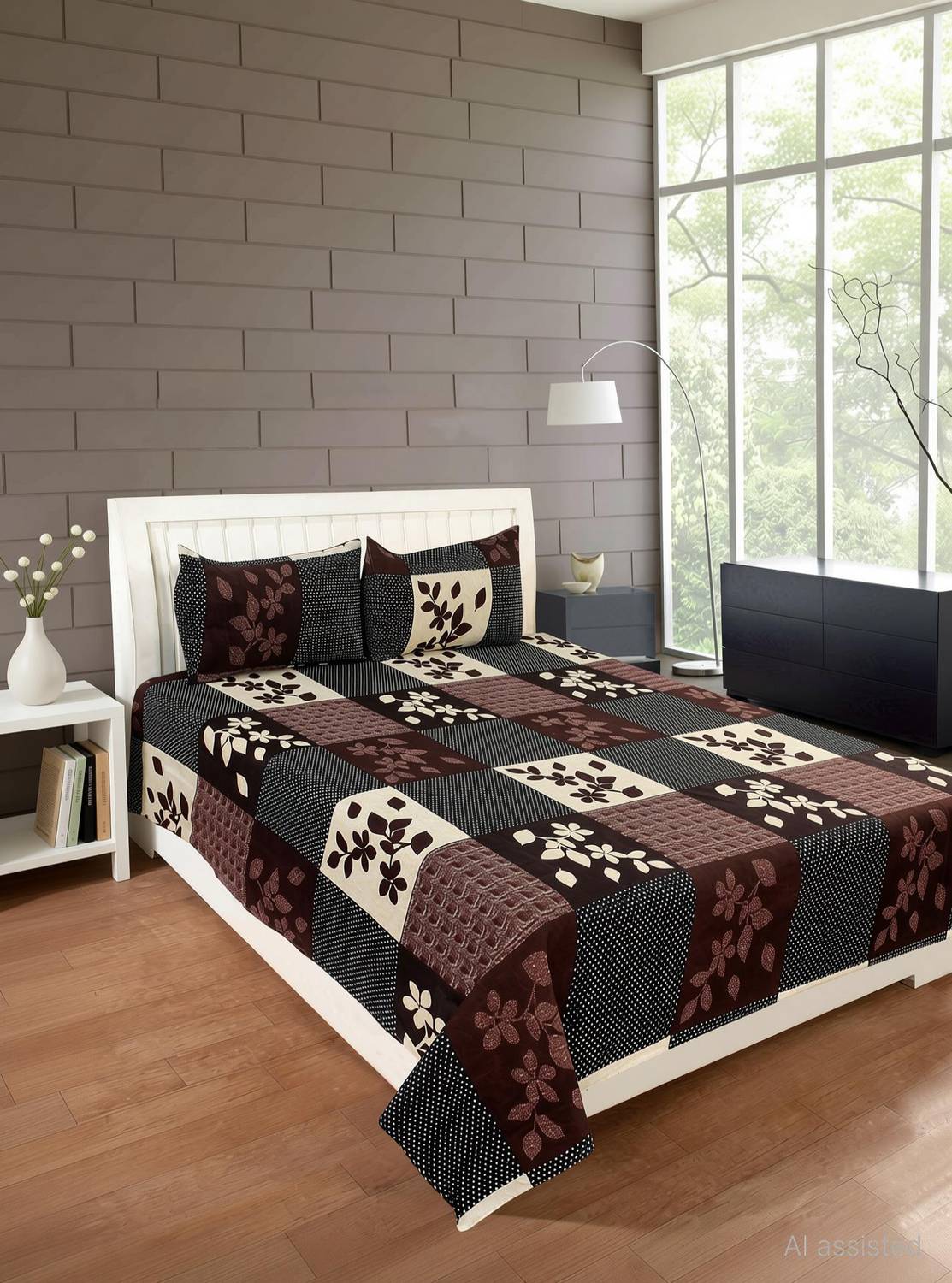 ANIKET Cotton Double Flat 180 TC Printed 1 Bedsheet with 2 Pillow Covers