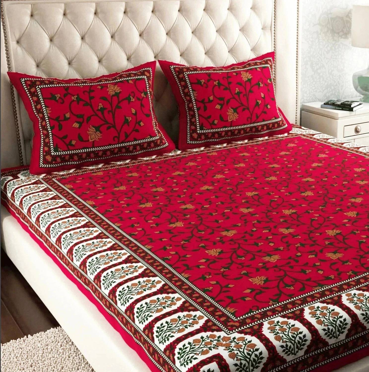 MONAYRA Cotton Double Flat 144 TC Jaipuri Prints 1 Bedsheet with