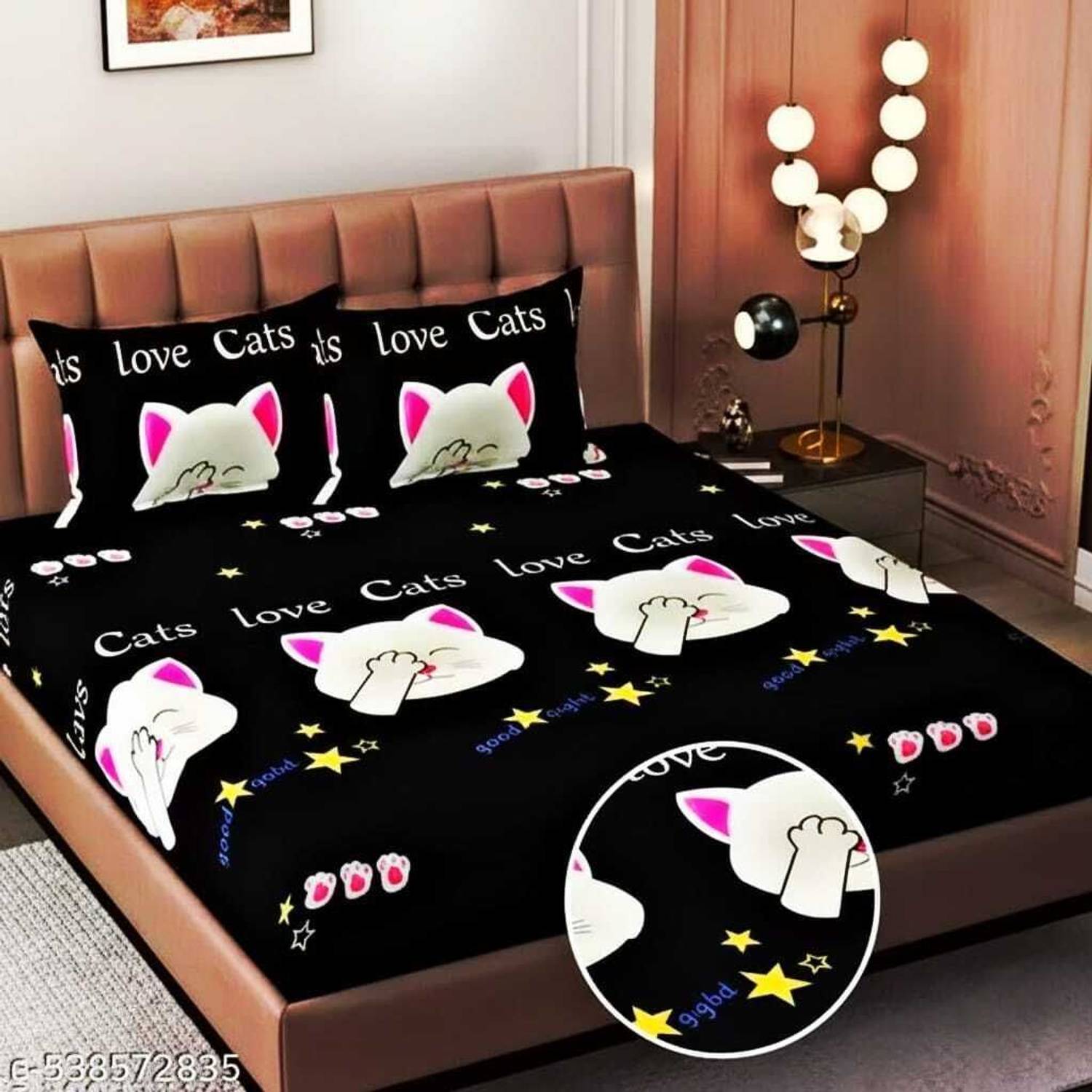 AJEEMANSARI FEB Polycotton Double Fitted (Elastic) 180 TC Striped 1 Bedsheet with 2 Pillow Covers