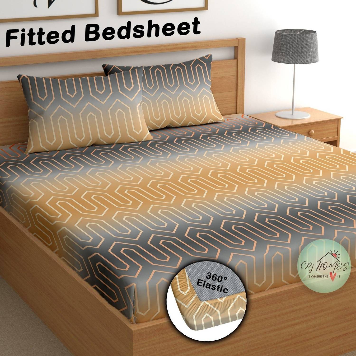 CG Homes Cotton Double Fitted (Elastic) 180 TC Printed 1 Bedsheet