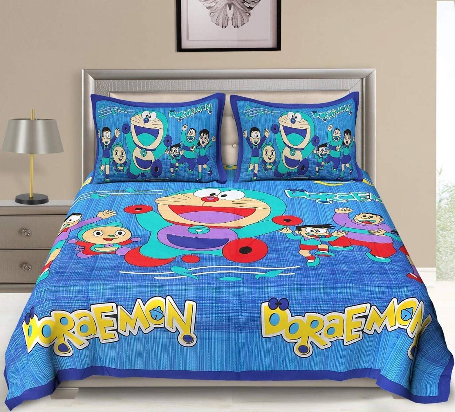 Ananta Cotton Double Flat 120 TC Cartoon 1 Bedsheet with 2 Pillow Covers