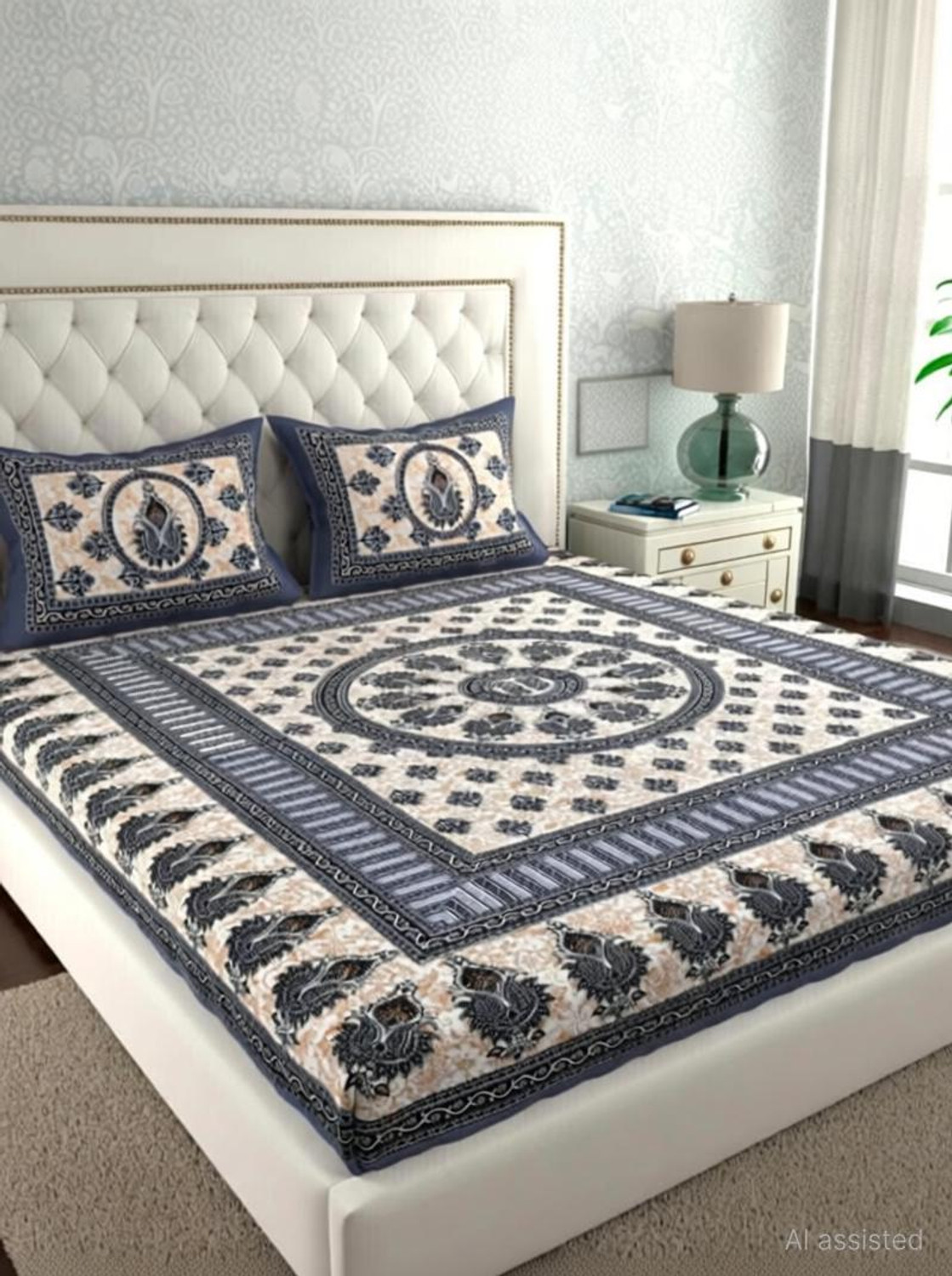 Image of hntraders Cotton Double Flat 144 TC Printed 1 Bedsheet with 2 Pillow Covers