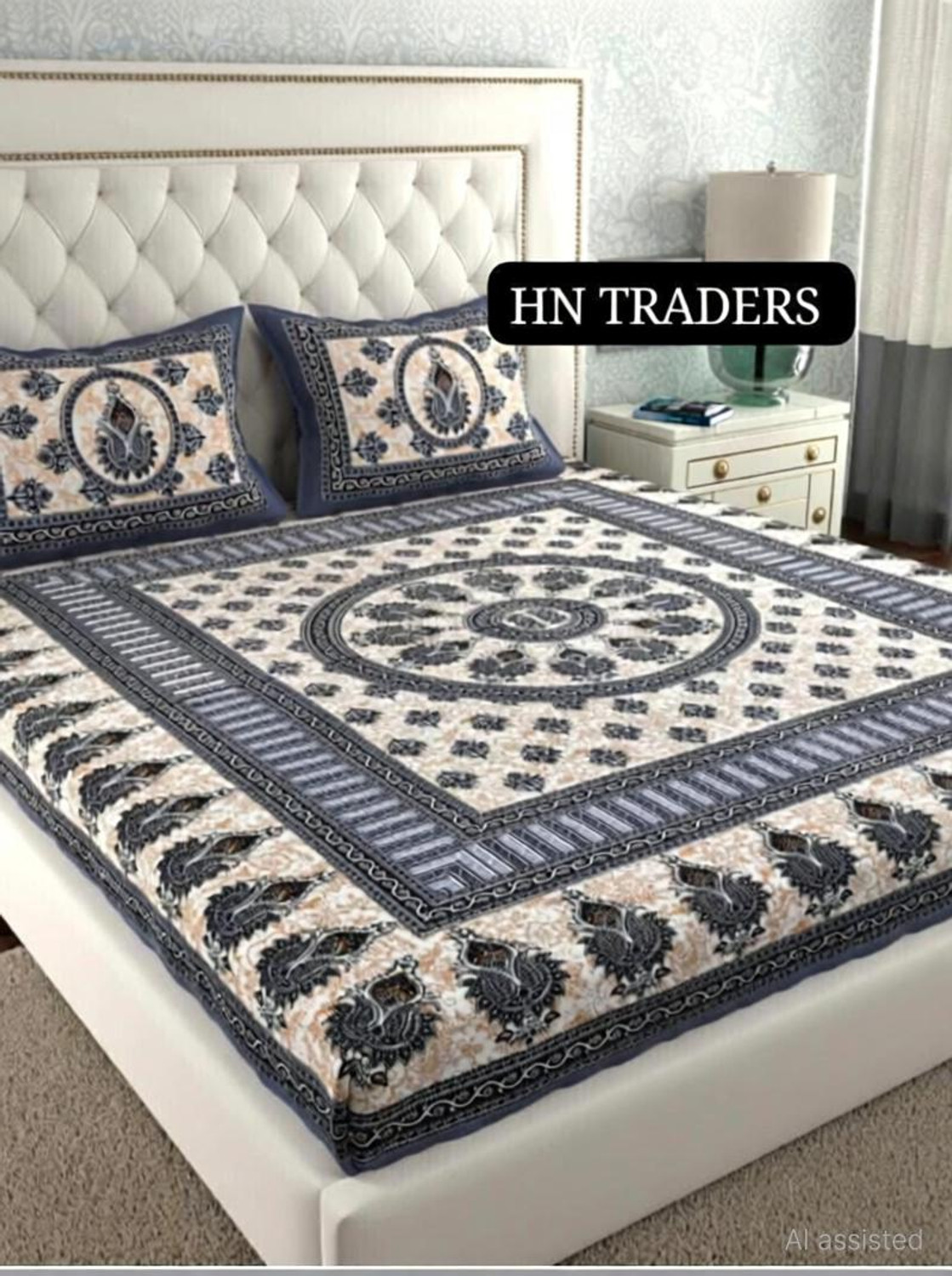 Image of hntraders Cotton Double Flat 144 TC Printed 1 Bedsheet with 2 Pillow Covers