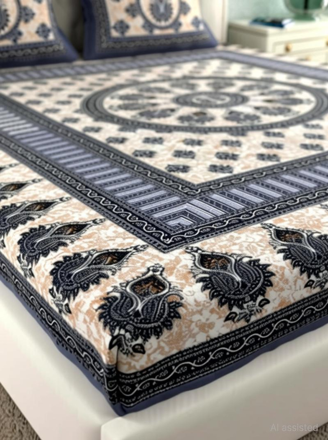 Image of hntraders Cotton Double Flat 144 TC Printed 1 Bedsheet with 2 Pillow Covers
