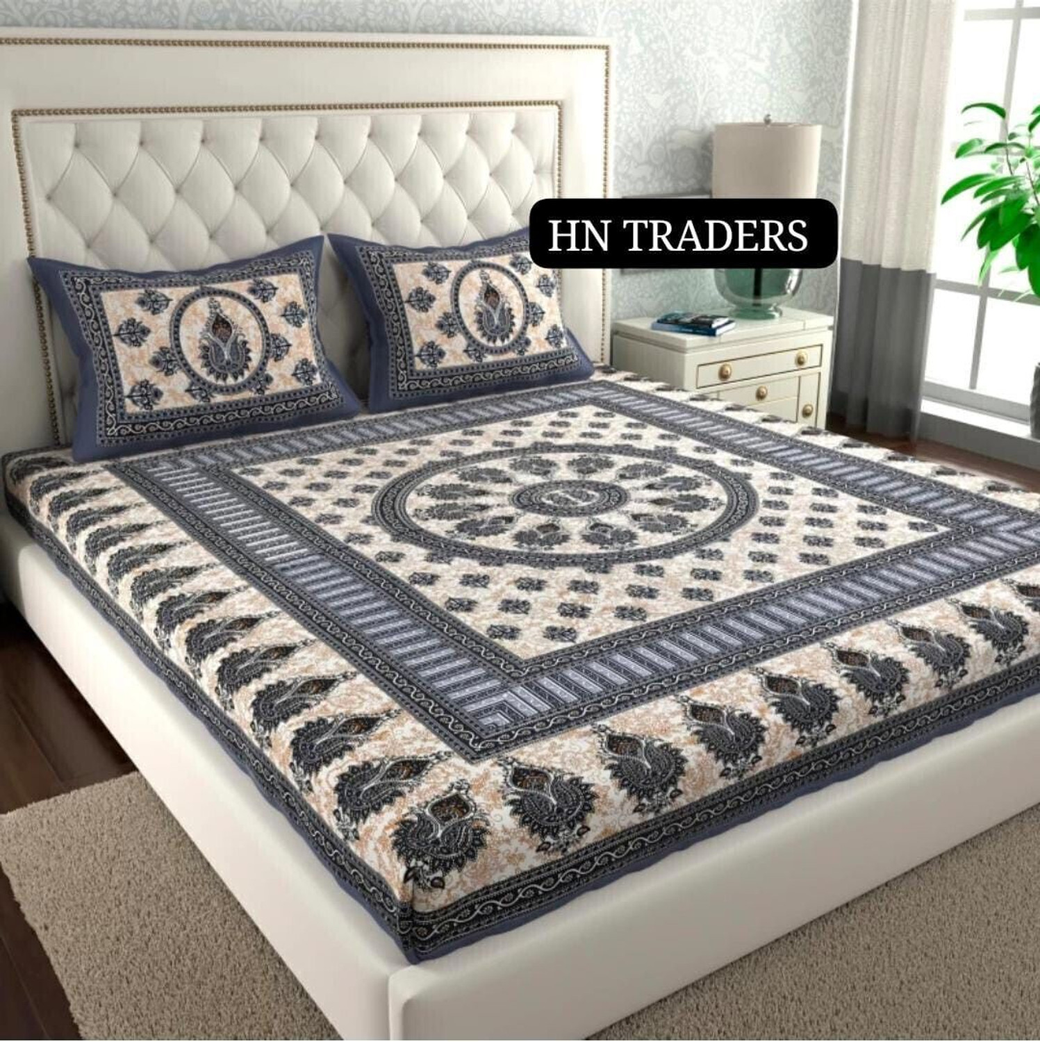 Image of hntraders Cotton Double Flat 144 TC Printed 1 Bedsheet with 2 Pillow Covers