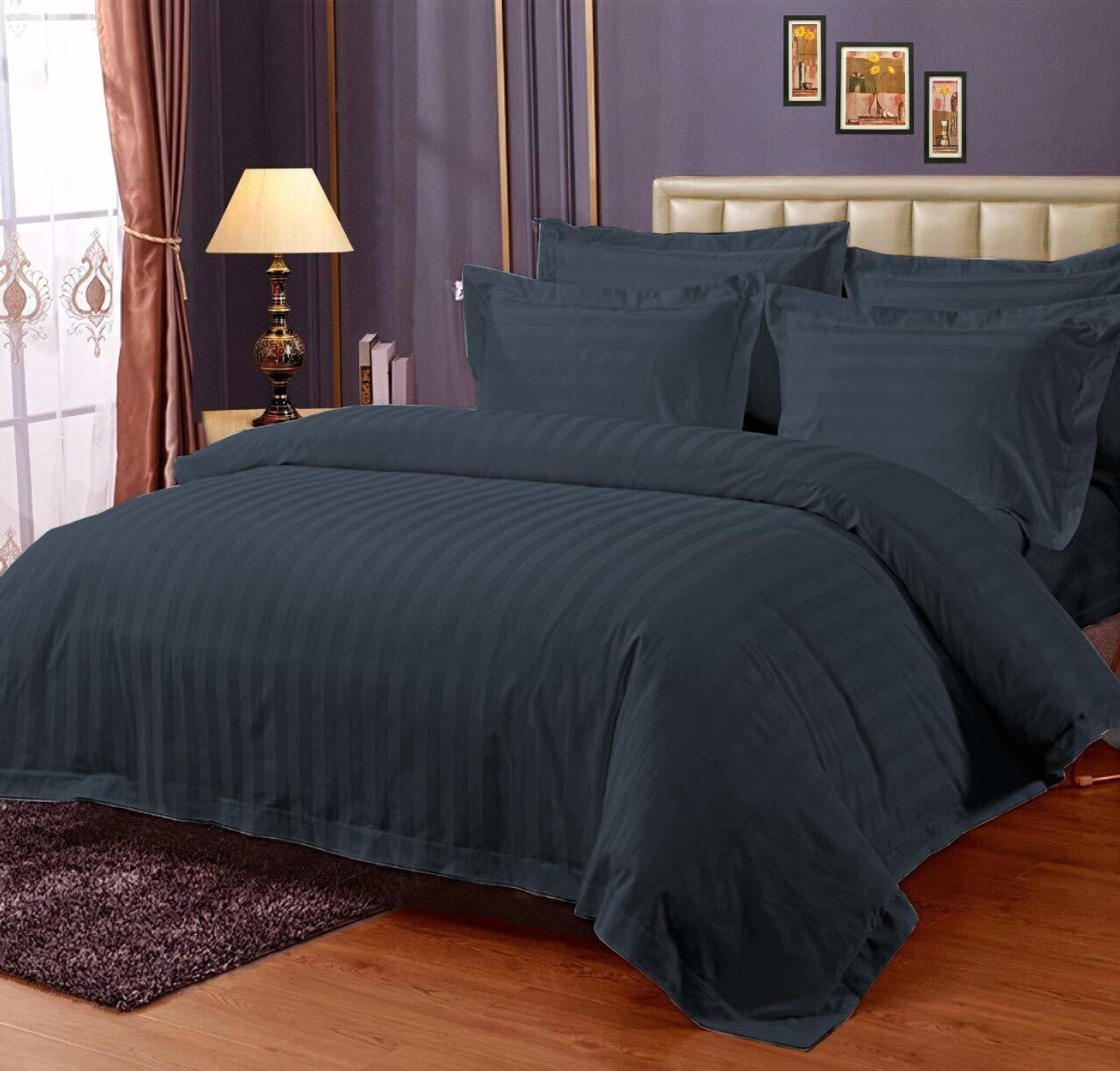 Image of kajims Cotton King Flat 300 TC Striped 1 Bedsheet with 2 Pillow Covers