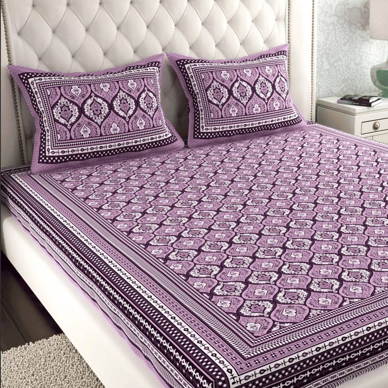 Leo Creation Cotton Double, Queen Flat 144 TC Jaipuri Prints 1 Be