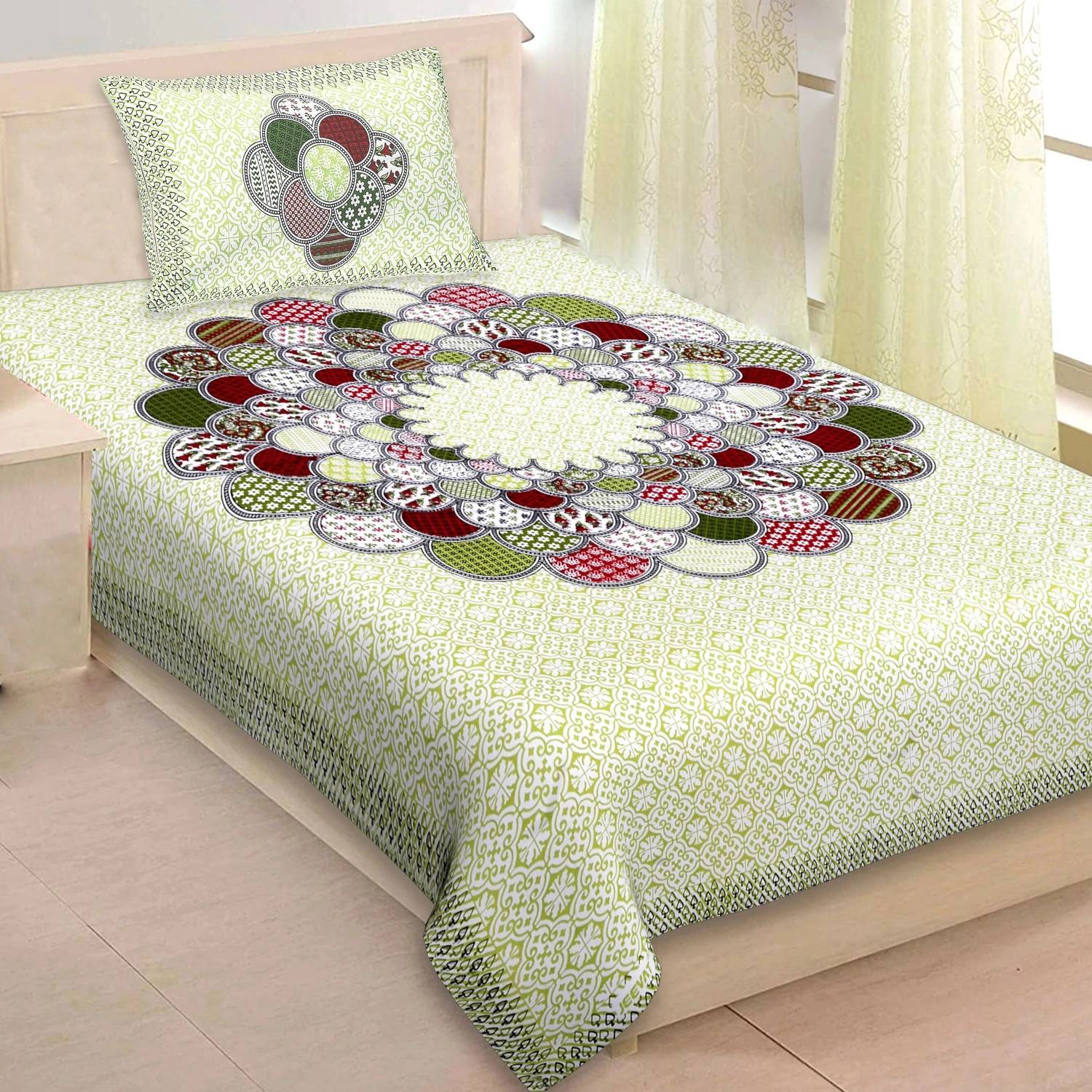 Leo Creation Cotton Single Flat 144 TC Jaipuri Prints 1 Bedsheet