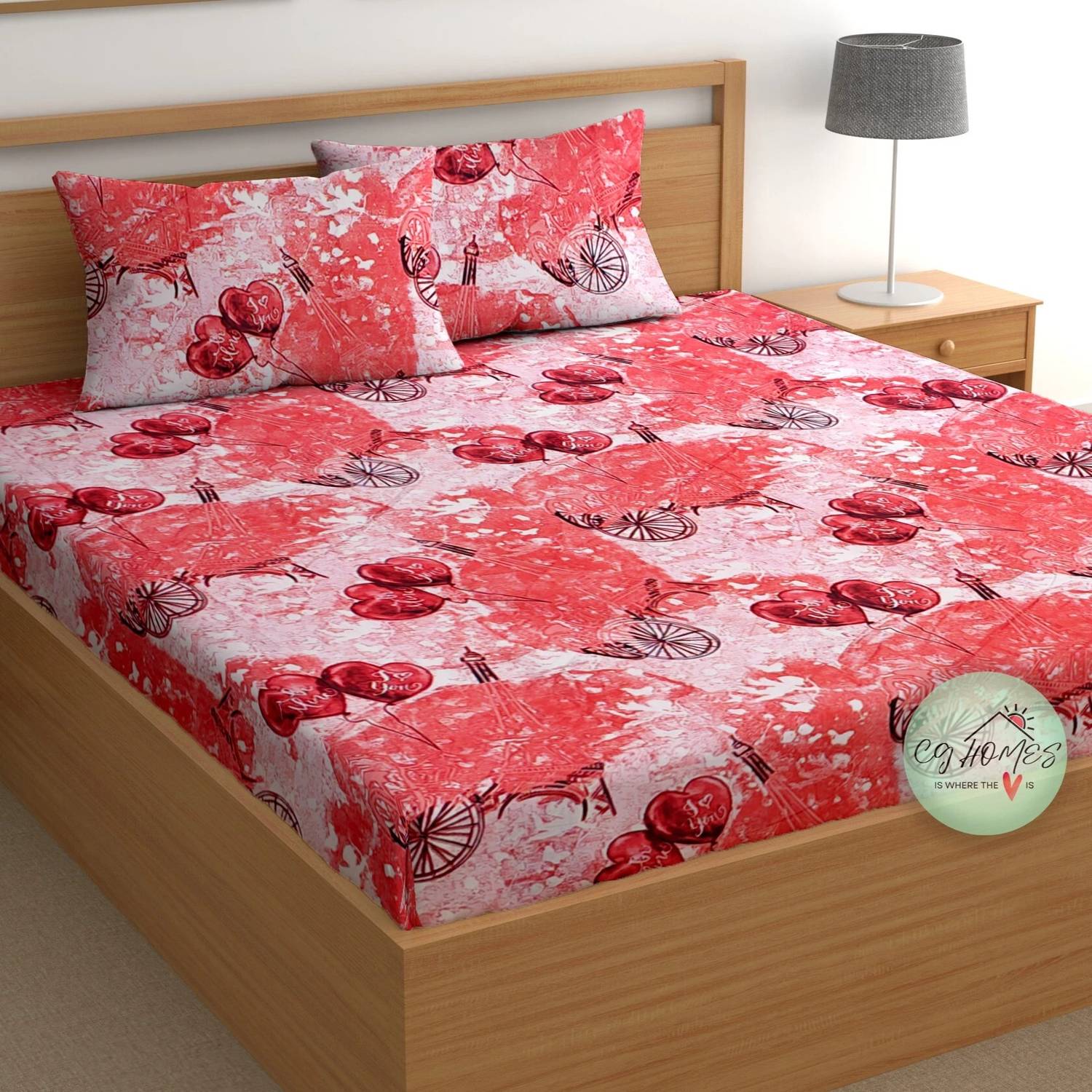 CG Homes Cotton Double Flat 180 TC Printed 1 Bedsheet with 2 Pill