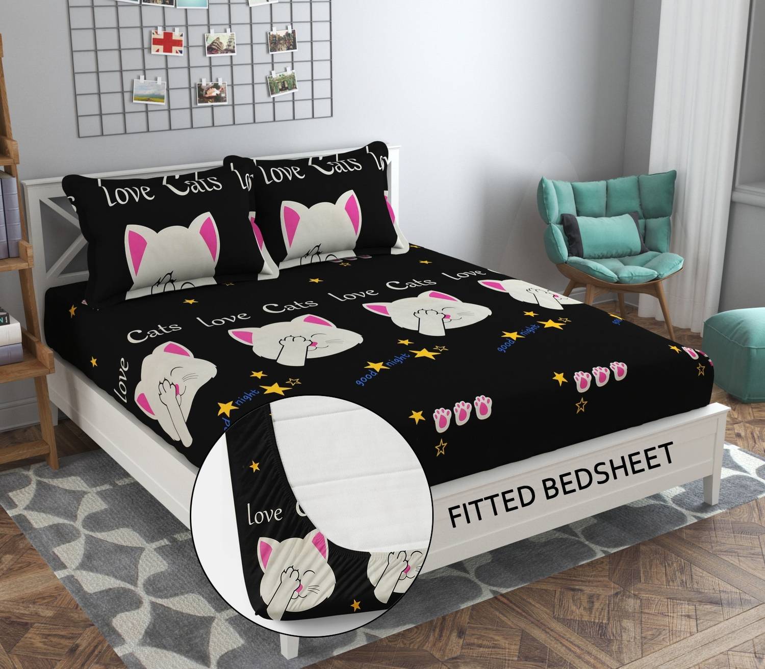 A11 M@LL Microfiber Double Fitted (Elastic) 250 TC Floral 1 Bedsheet with 2 Pillow Covers