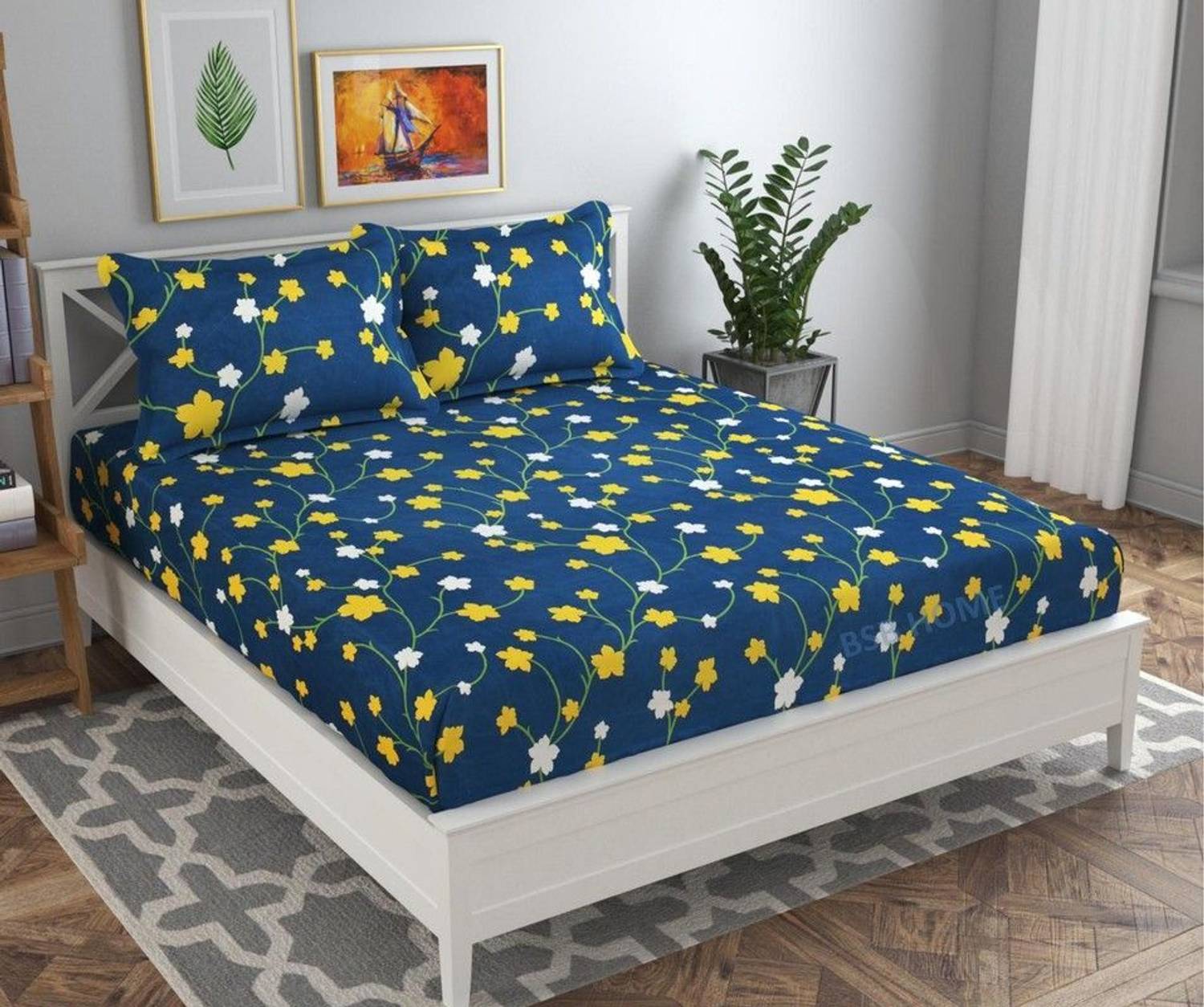VAS COLLECTIONS Cotton Double Flat 160 TC Printed 1 Bedsheet (Blu