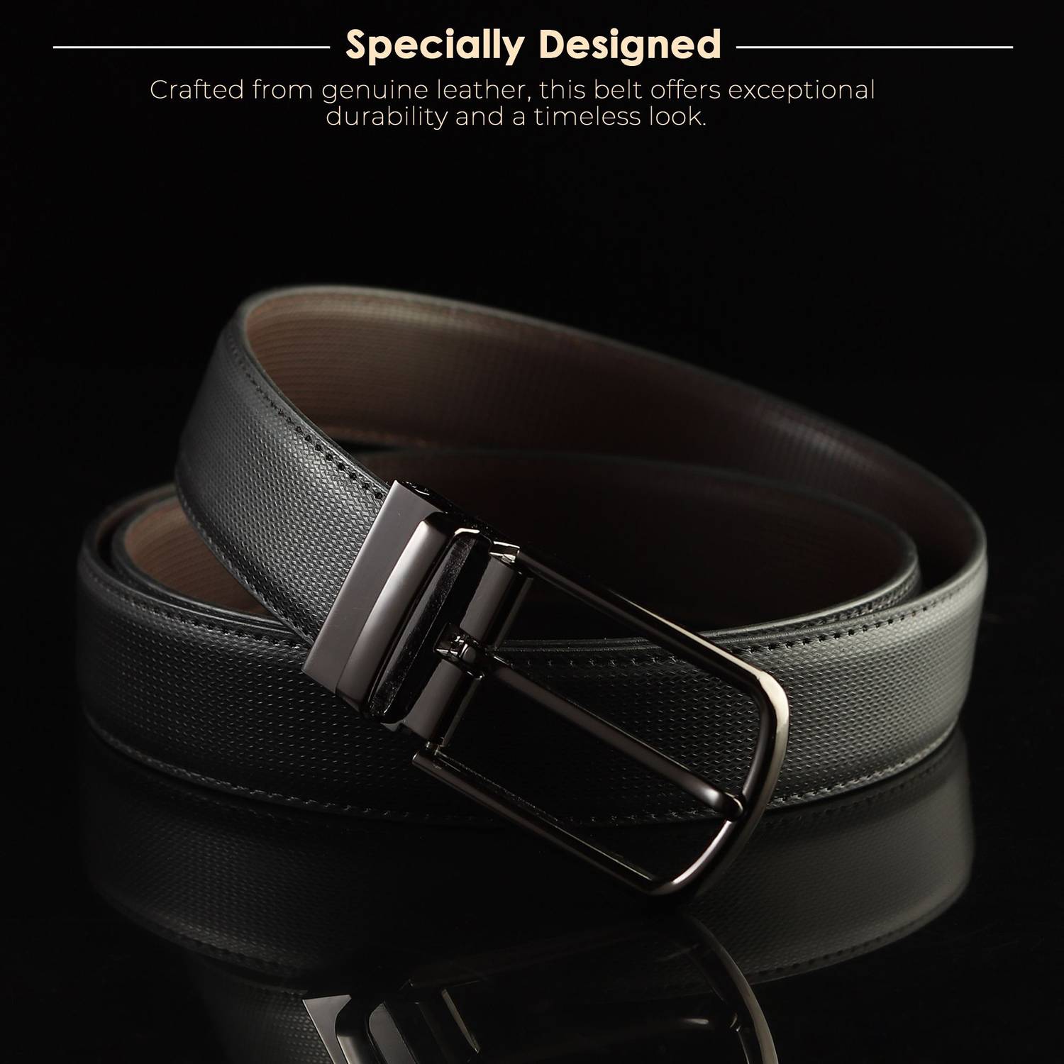 WROGN Men Black Reversible Leather Belt - Image 2