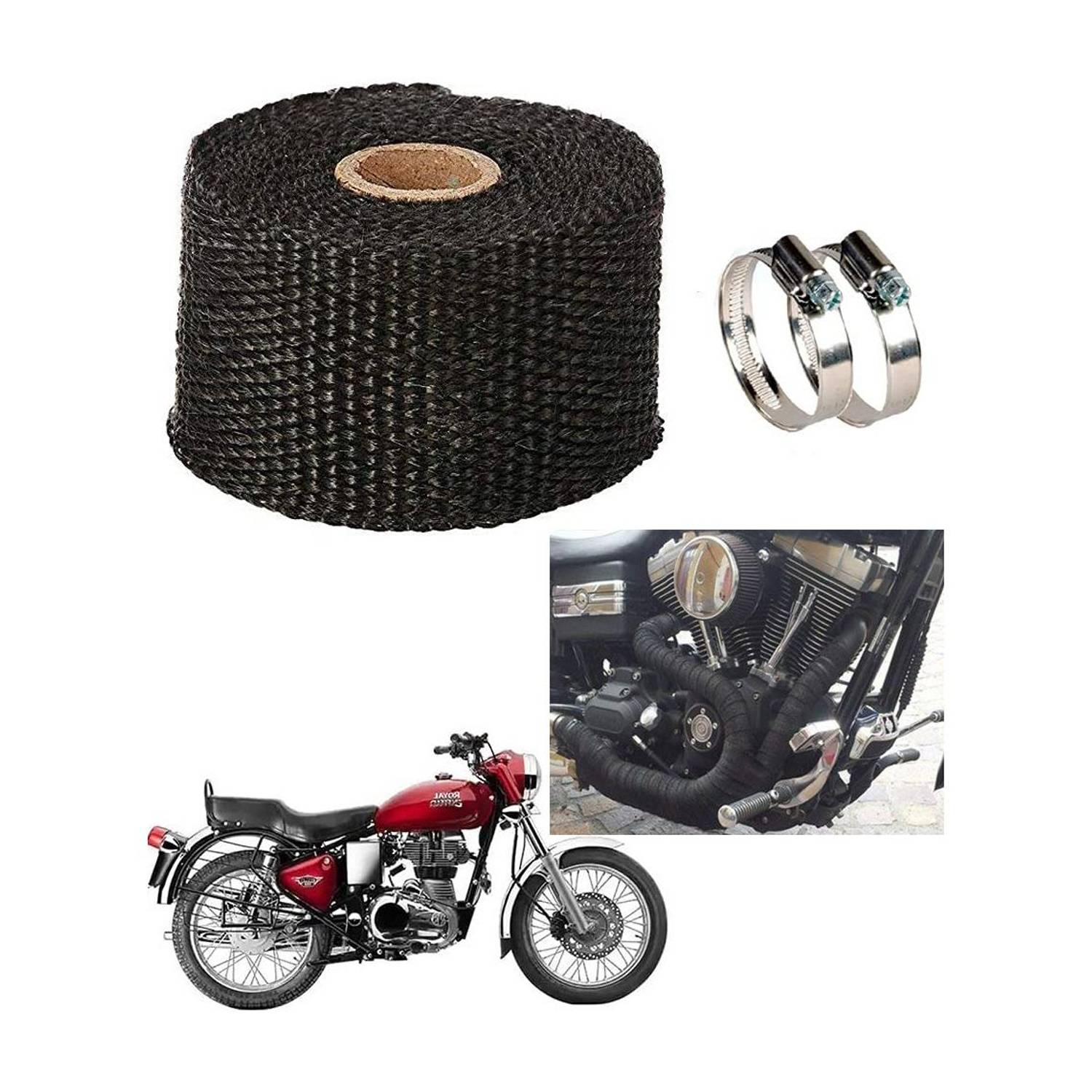 AMIRIDE BLACK SILENCER WRAP FOR Royal Enfield Bullet Electra Twinspark Bike Exhaust Heat Shield