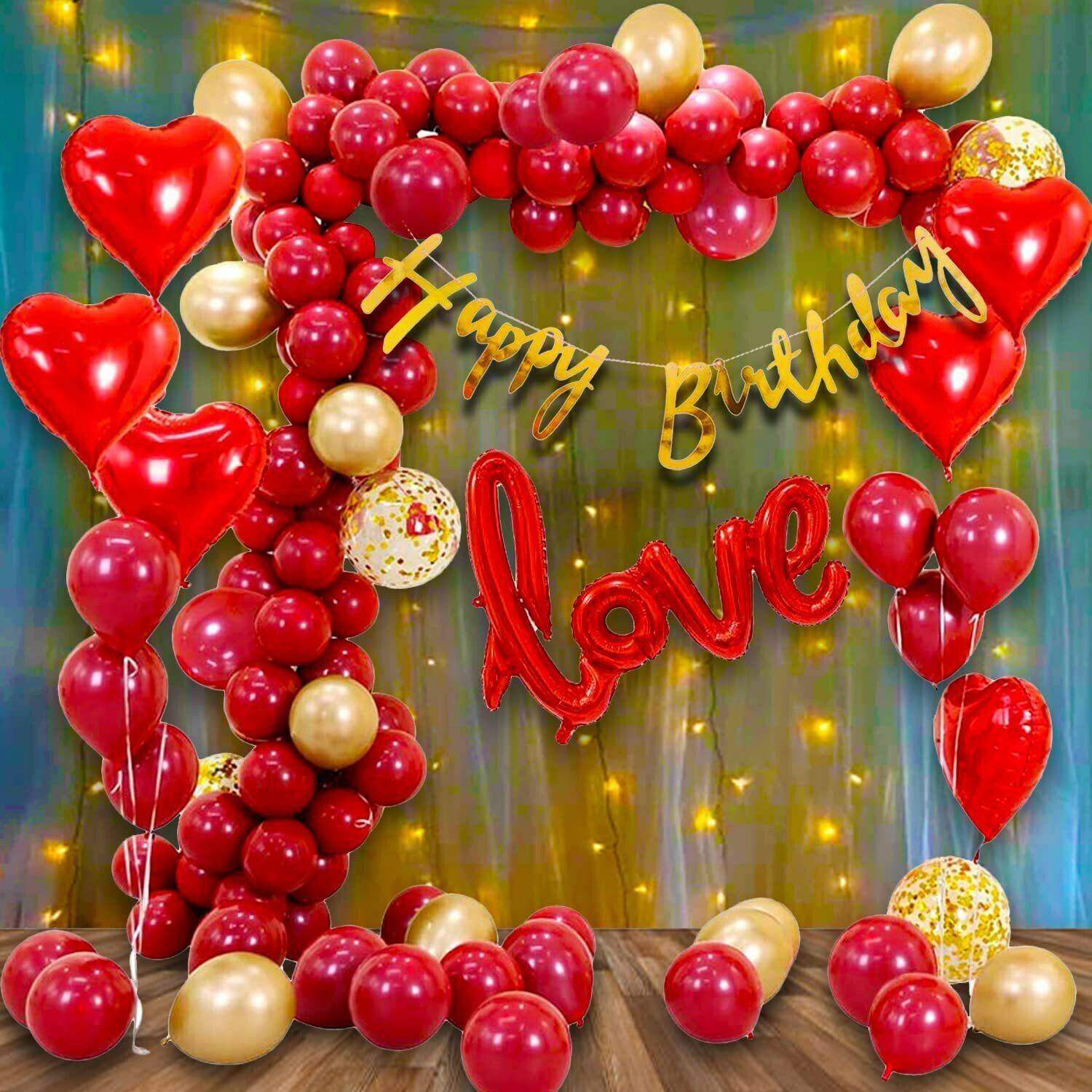 1iAM Birthday decorating item with Banner,Red, Golden Metallic balloons and Led light
