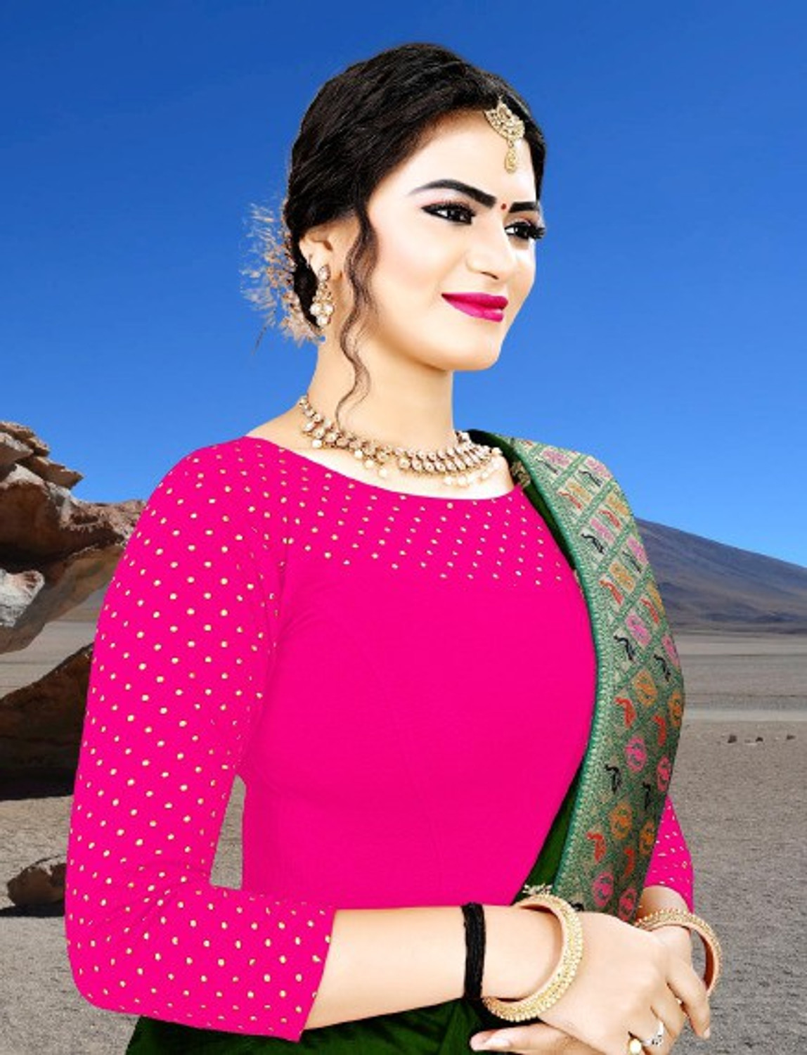 Image of Anaisha Women Round Neck 3 /4 Sleeve Blouse