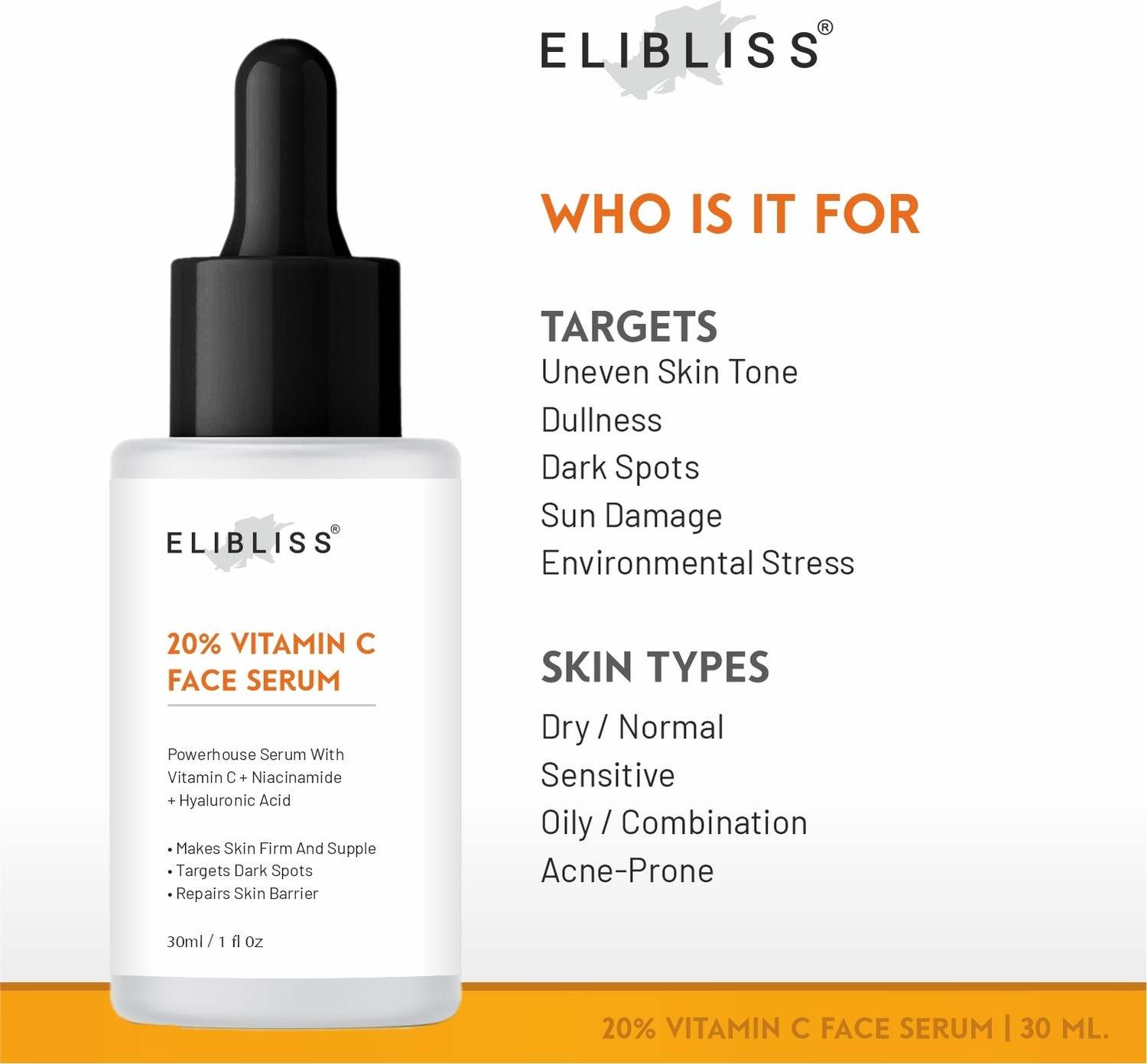 Image of ELIBLISS 20% Vitamin C Serum for Brightening, Repairs, Hydrating, Firming & Anti-Aging
